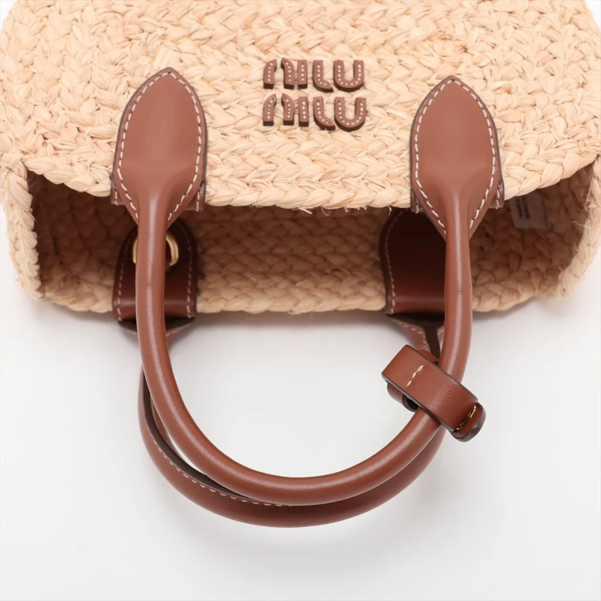 Raffia x Leather 2-Way Handbag, Beige — view 5