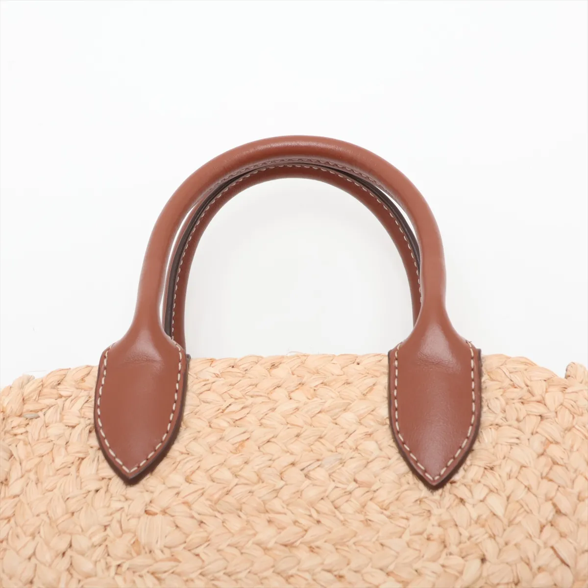 Raffia x Leather 2-Way Handbag, Beige — view 6