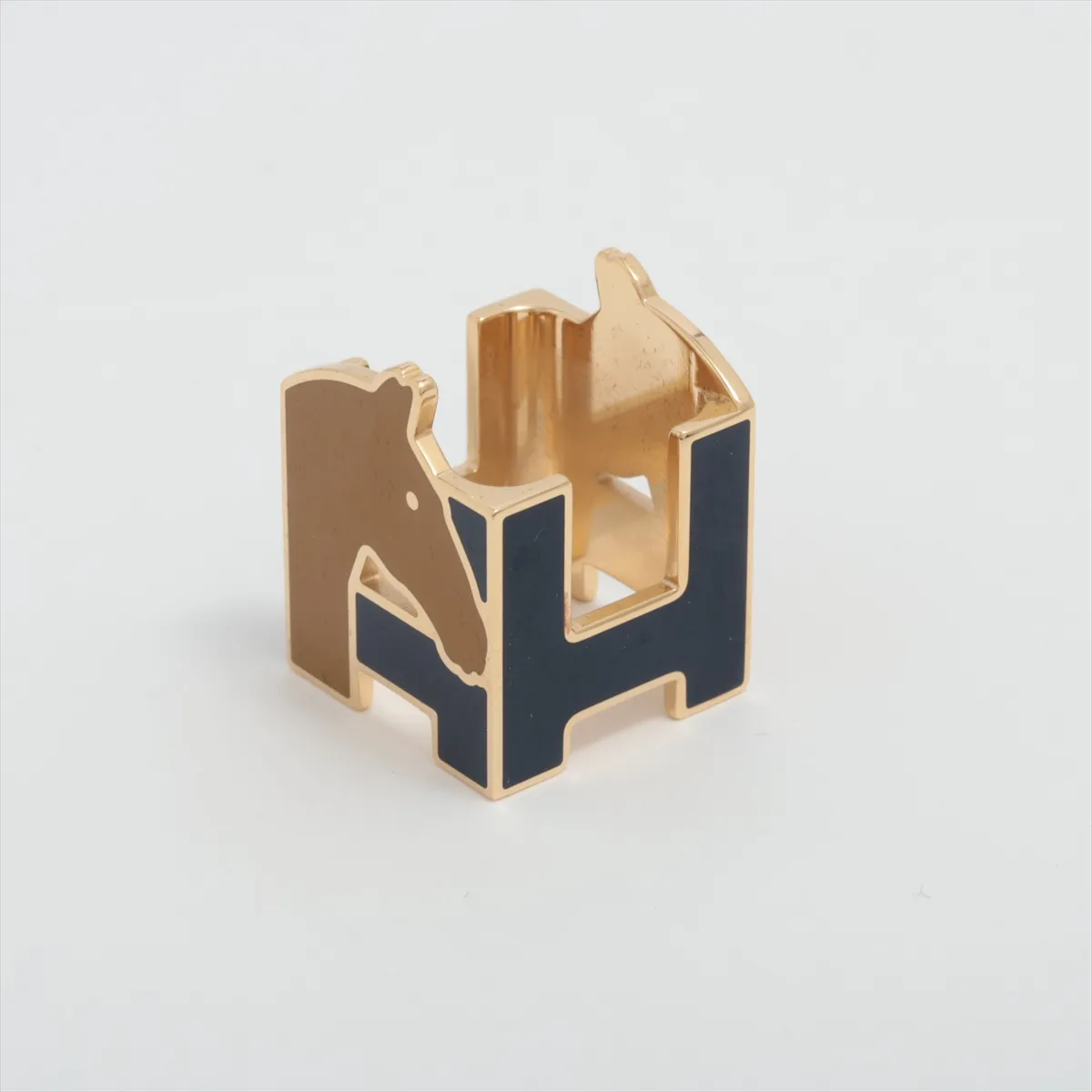 H Cheval Scarf Ring GP Navy x Gold — view 2