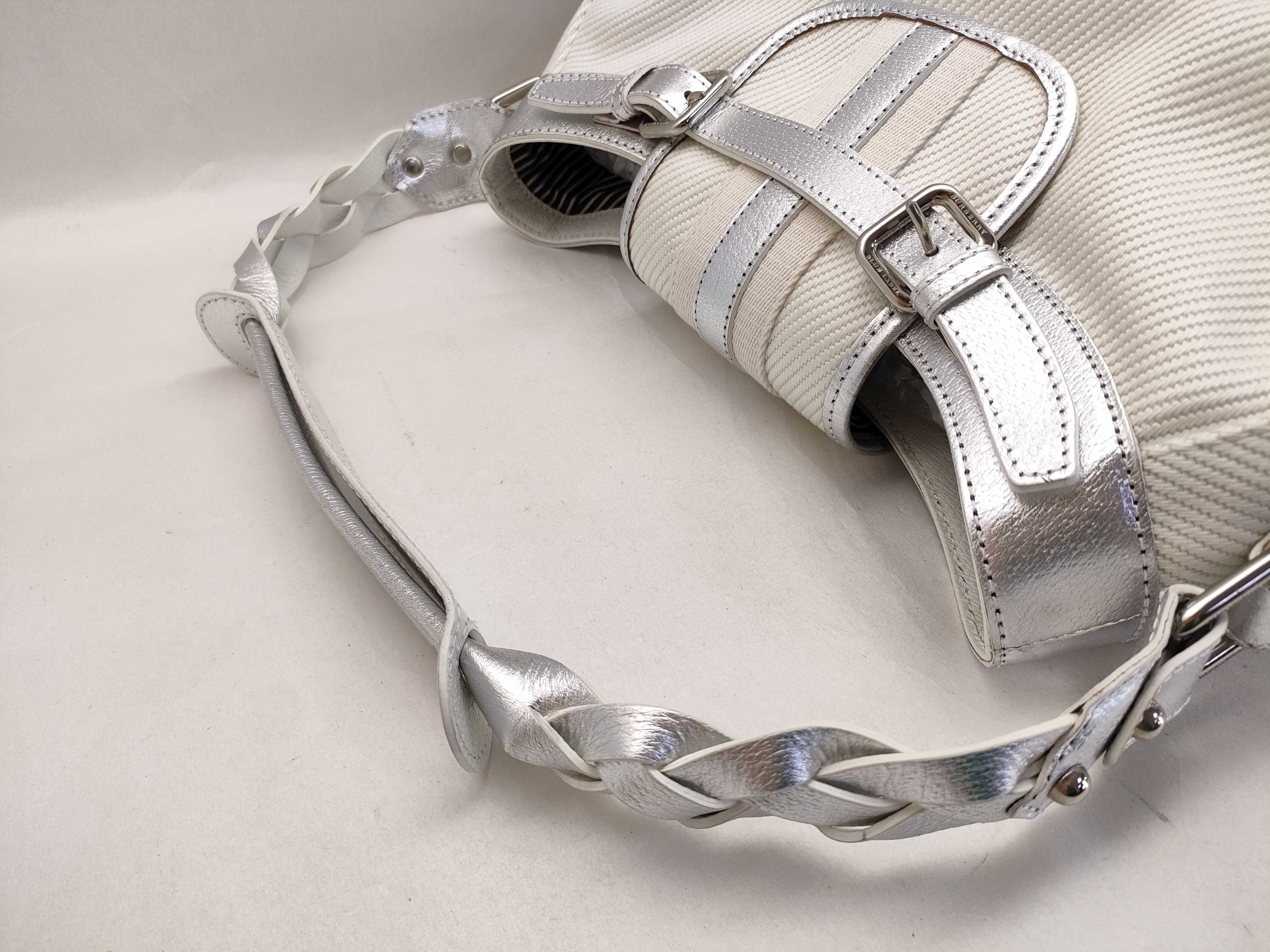 Blue Label Twill Braided Handle Metallic Silver One-Shoulder Bag — view 3