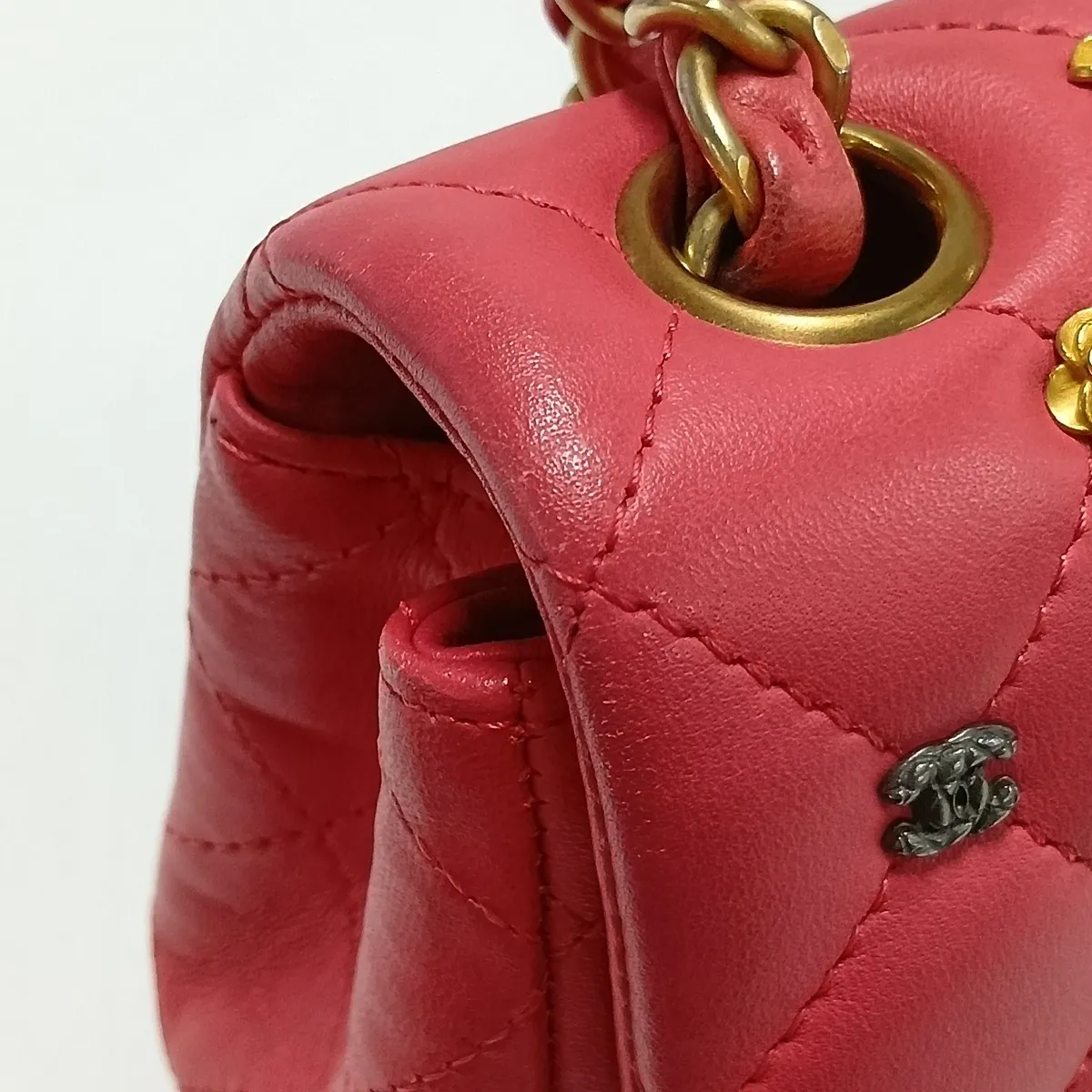 Mini Matelassé 20 Lambskin Single Flap Single Chain Bag with Lucky Charm, Pink with Gold Hardware, 26806948, Serial Number 26 — view 12