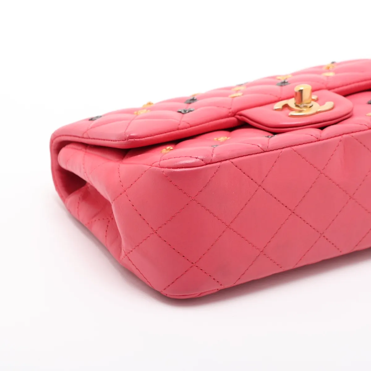 Mini Matelassé 20 Lambskin Single Flap Single Chain Bag with Lucky Charm, Pink with Gold Hardware, 26806948, Serial Number 26 — view 4