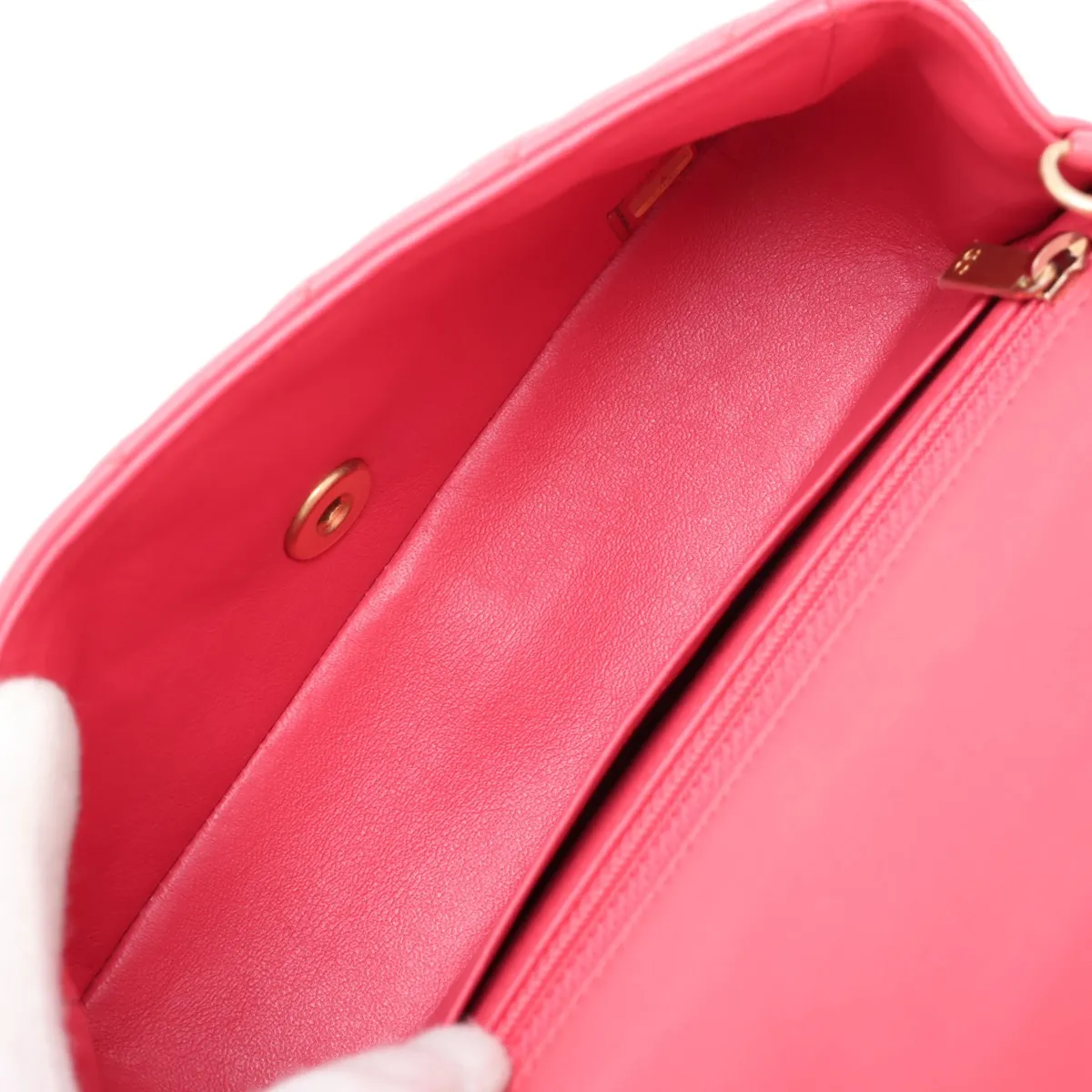 Mini Matelassé 20 Lambskin Single Flap Single Chain Bag with Lucky Charm, Pink with Gold Hardware, 26806948, Serial Number 26 — view 6