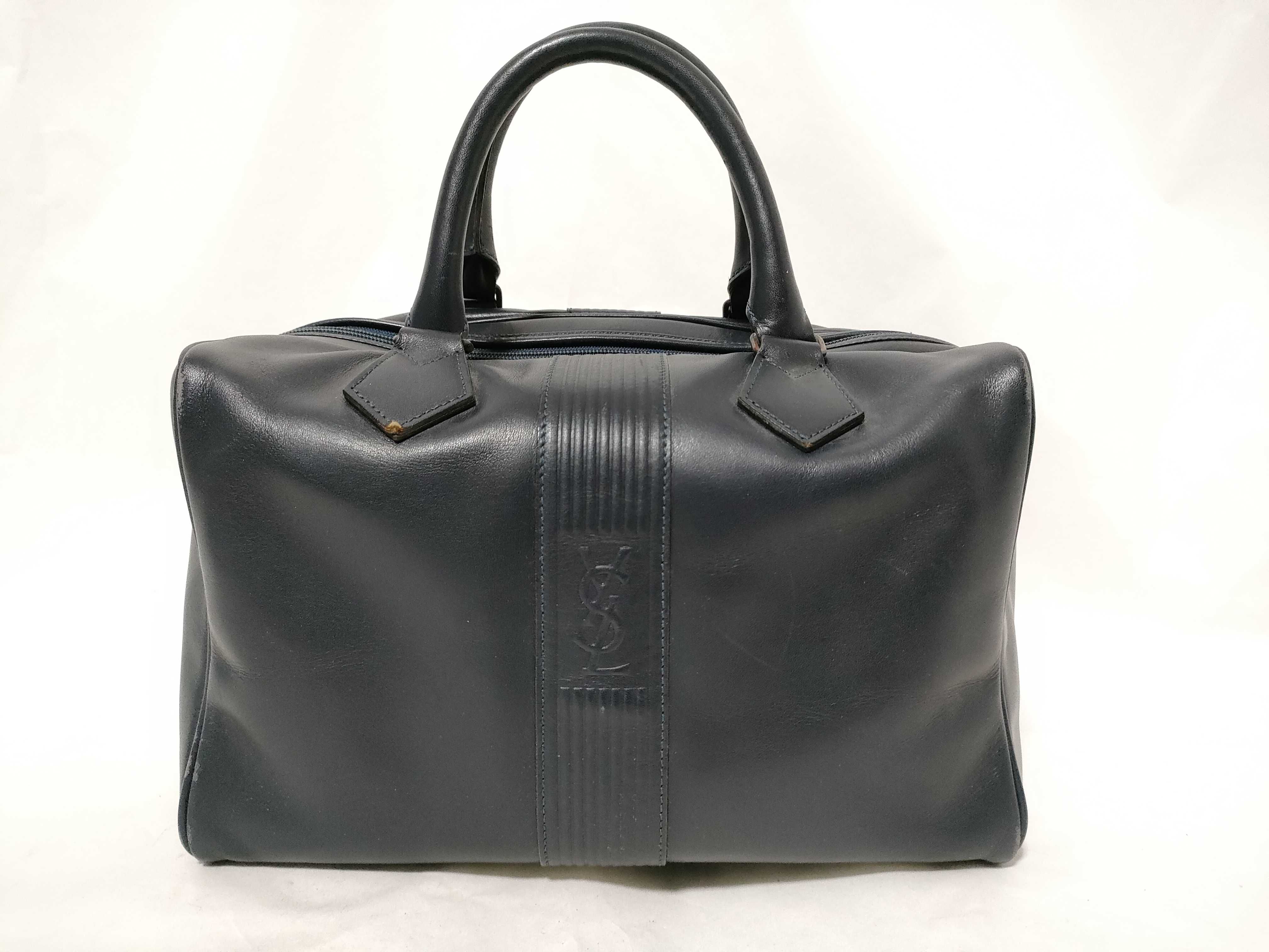 Leather Mini Boston Bag with Logo