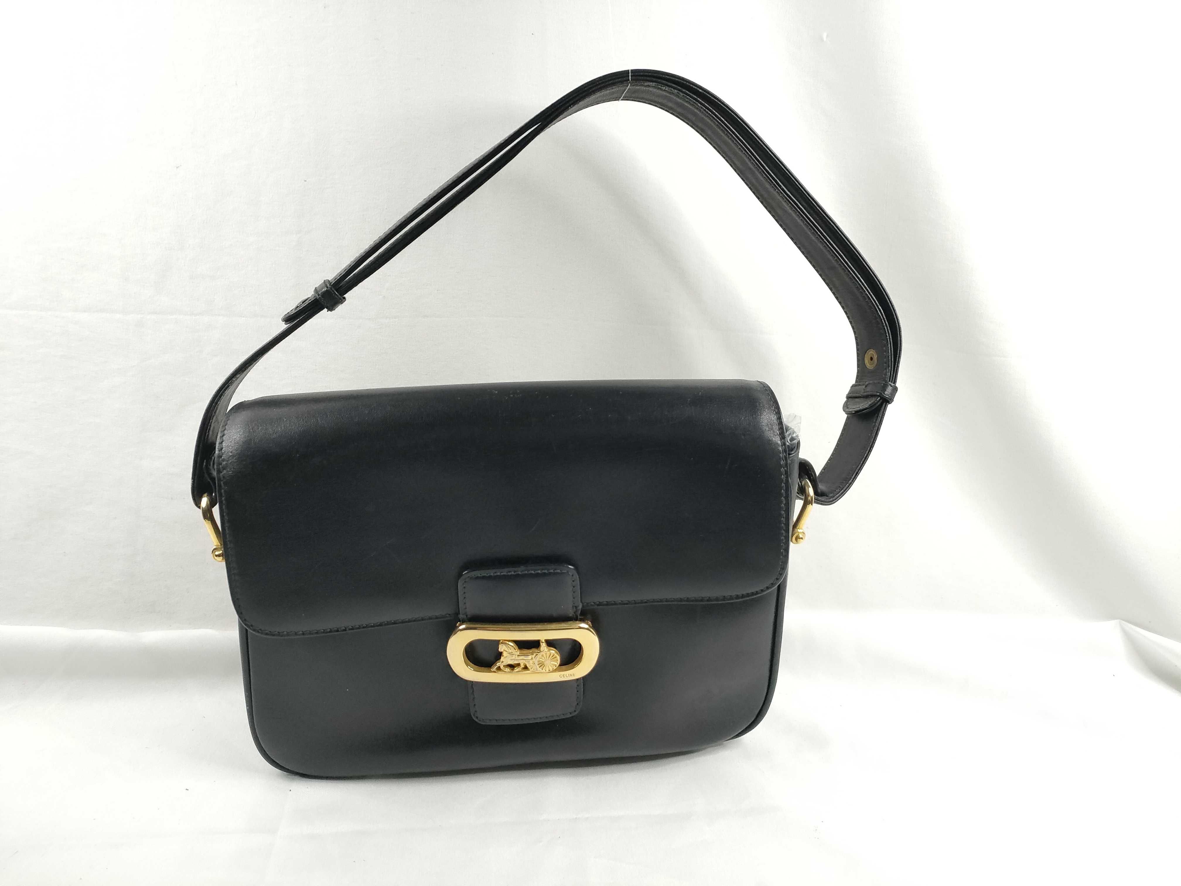 shoulder bag, carriage hardware, black leather shoulder bag