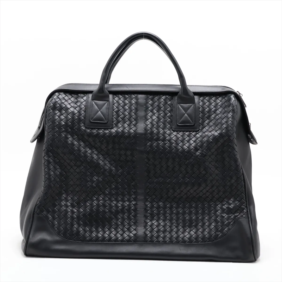 Intrecciato Leather Boston Bag, Black, 129520 — view 2