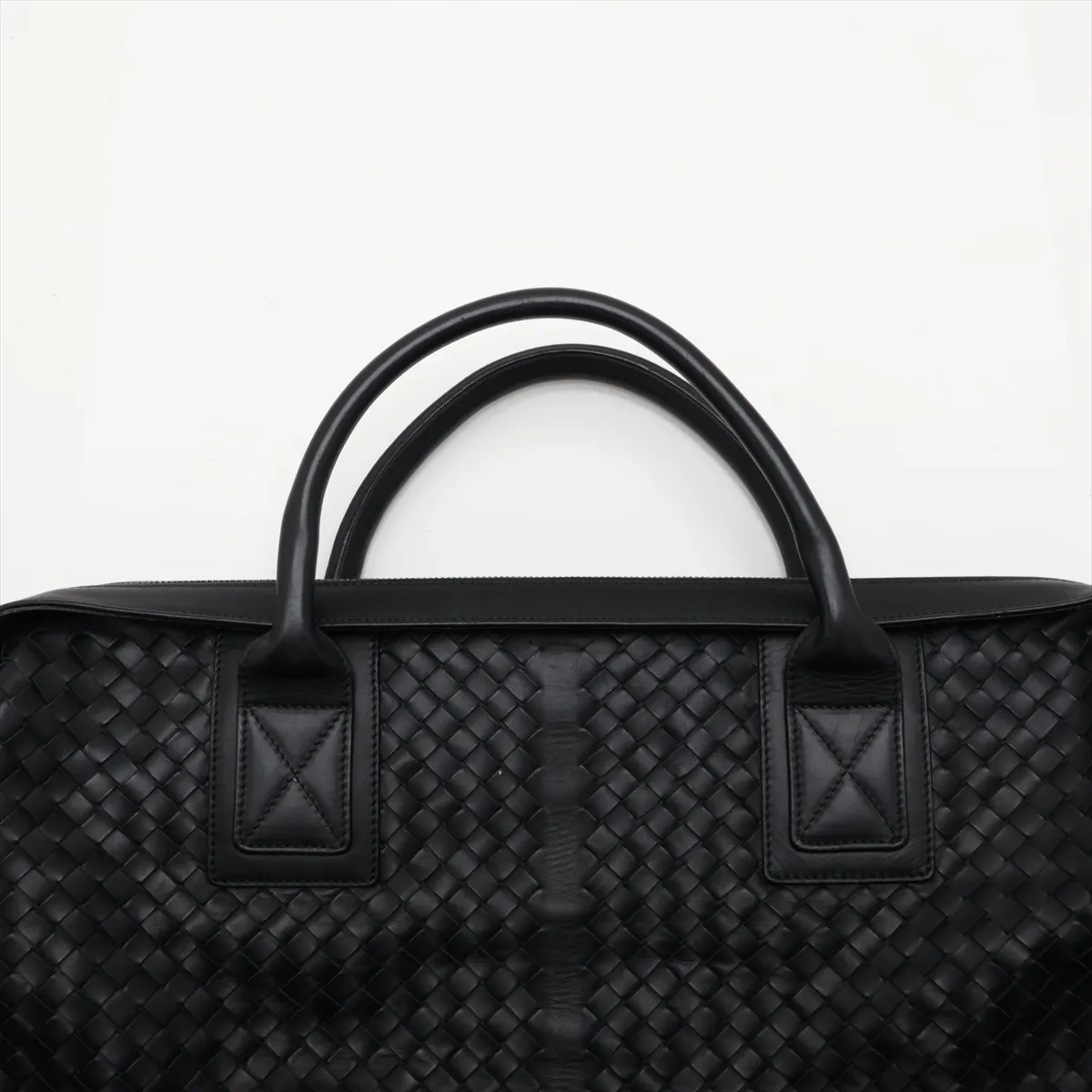 Intrecciato Leather Boston Bag, Black, 129520 — view 6