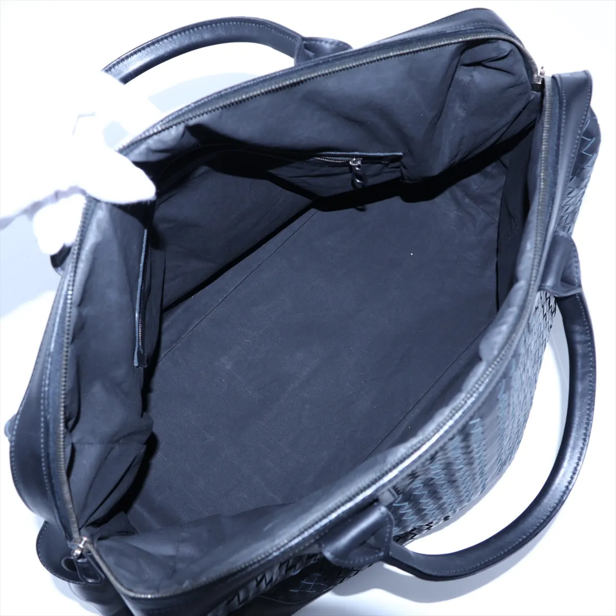 Intrecciato Leather Boston Bag, Black, 129520 — view 7