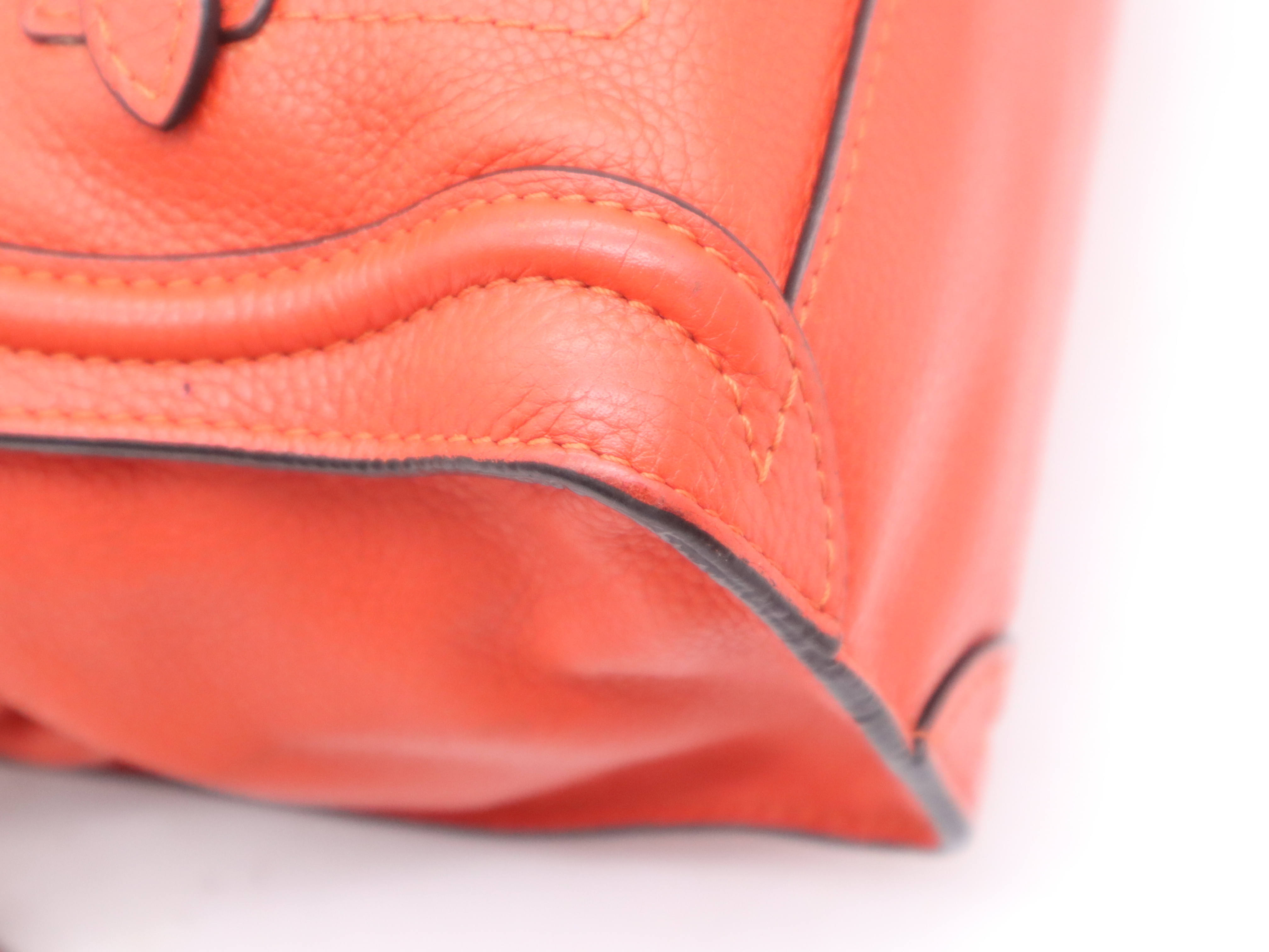 Leather Luggage Nano Shopper Handbag, Orange, Silver Hardware, with Shoulder Strap — view 10