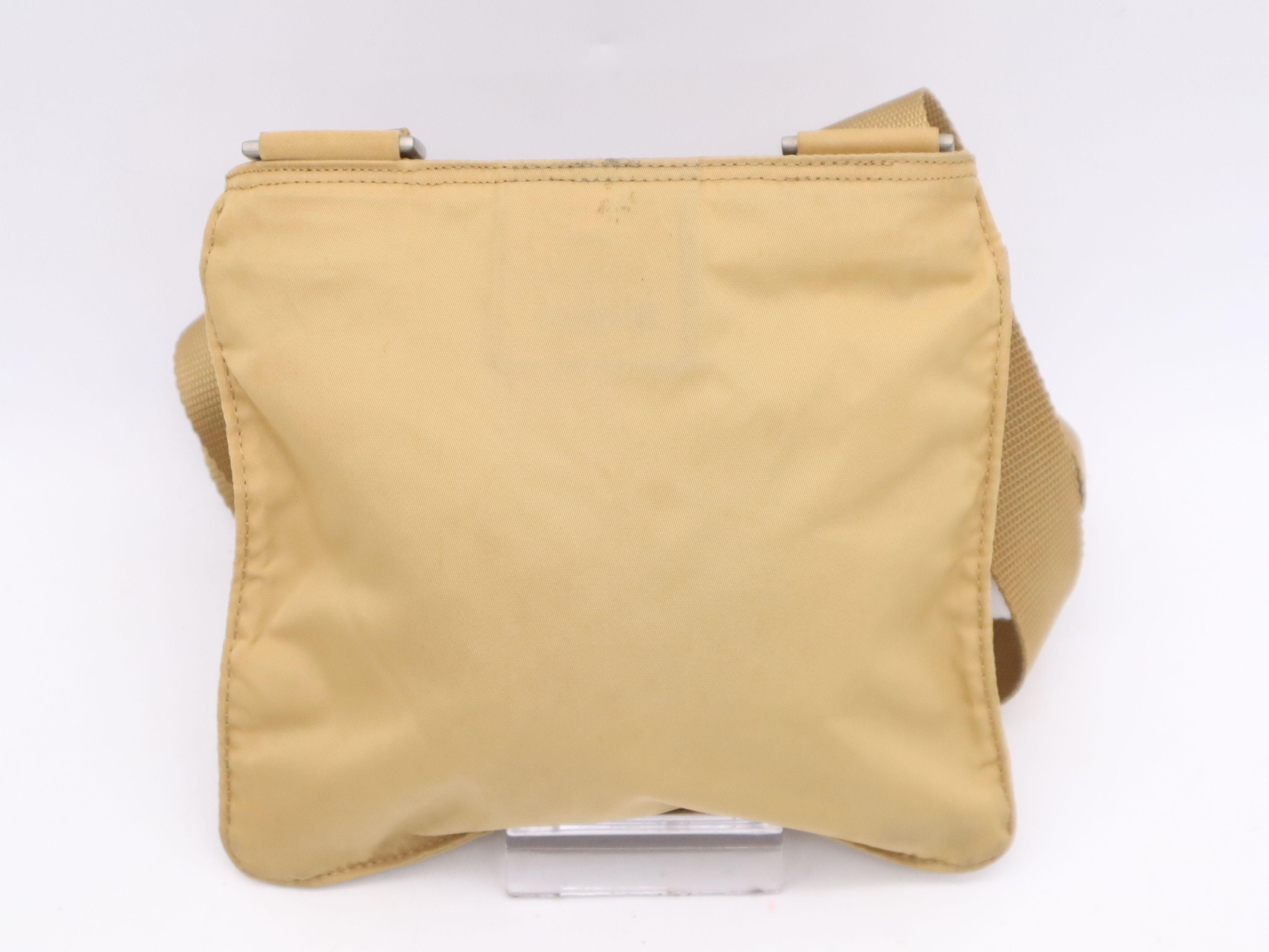 Nylon Triangle Logo Shoulder Bag, Beige, Silver Hardware — view 2