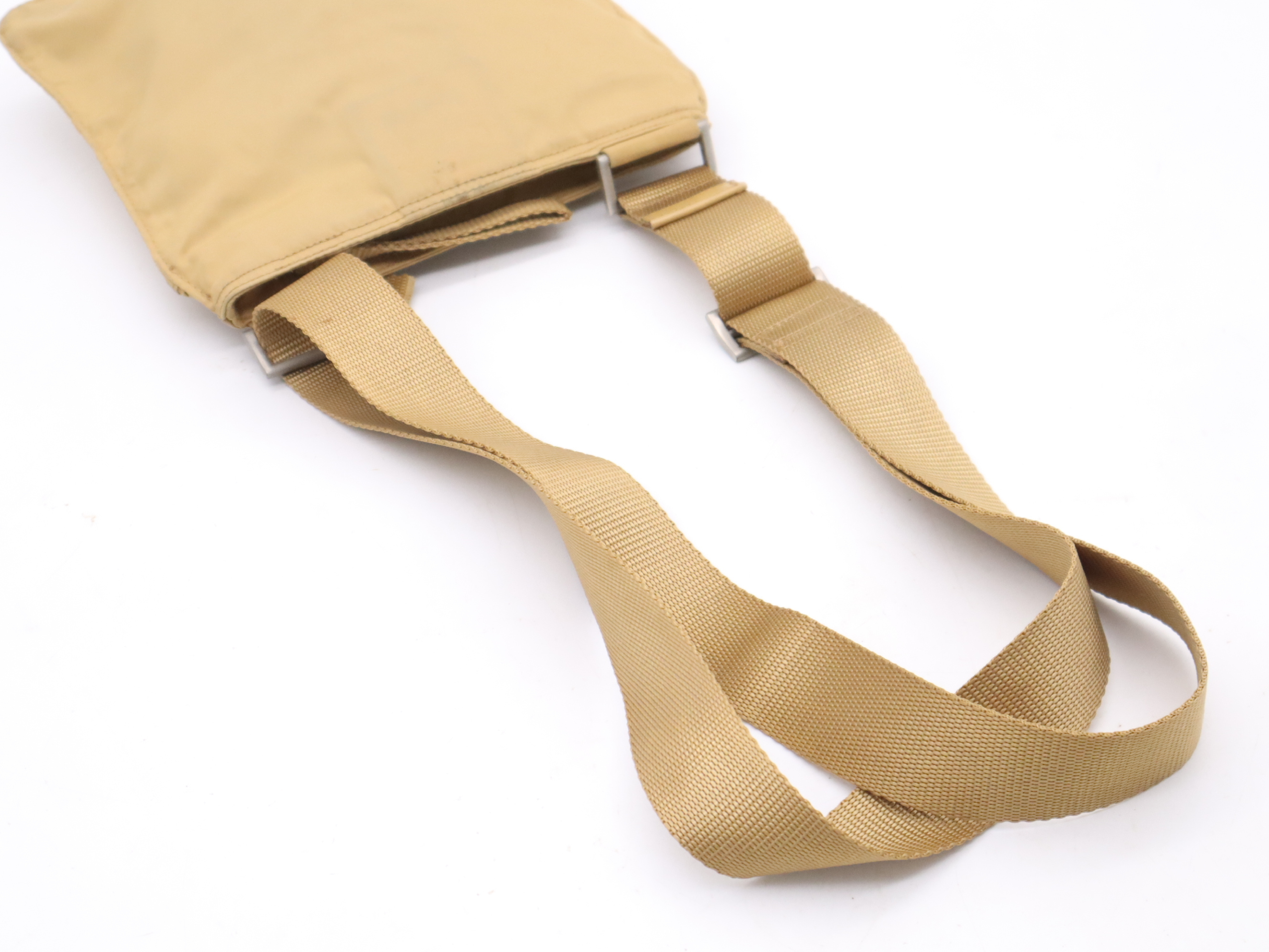 Nylon Triangle Logo Shoulder Bag, Beige, Silver Hardware — view 6