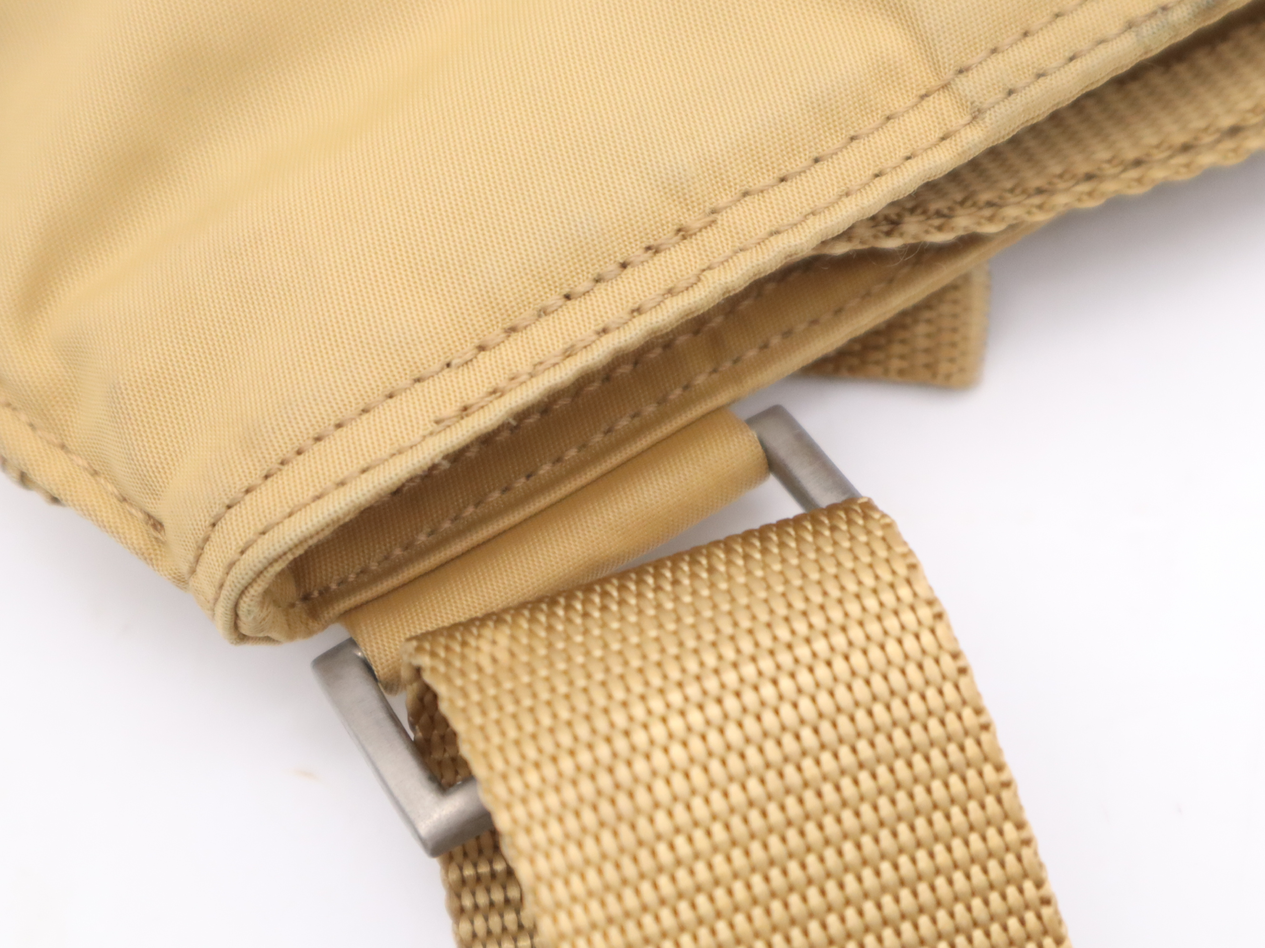 Nylon Triangle Logo Shoulder Bag, Beige, Silver Hardware — view 7