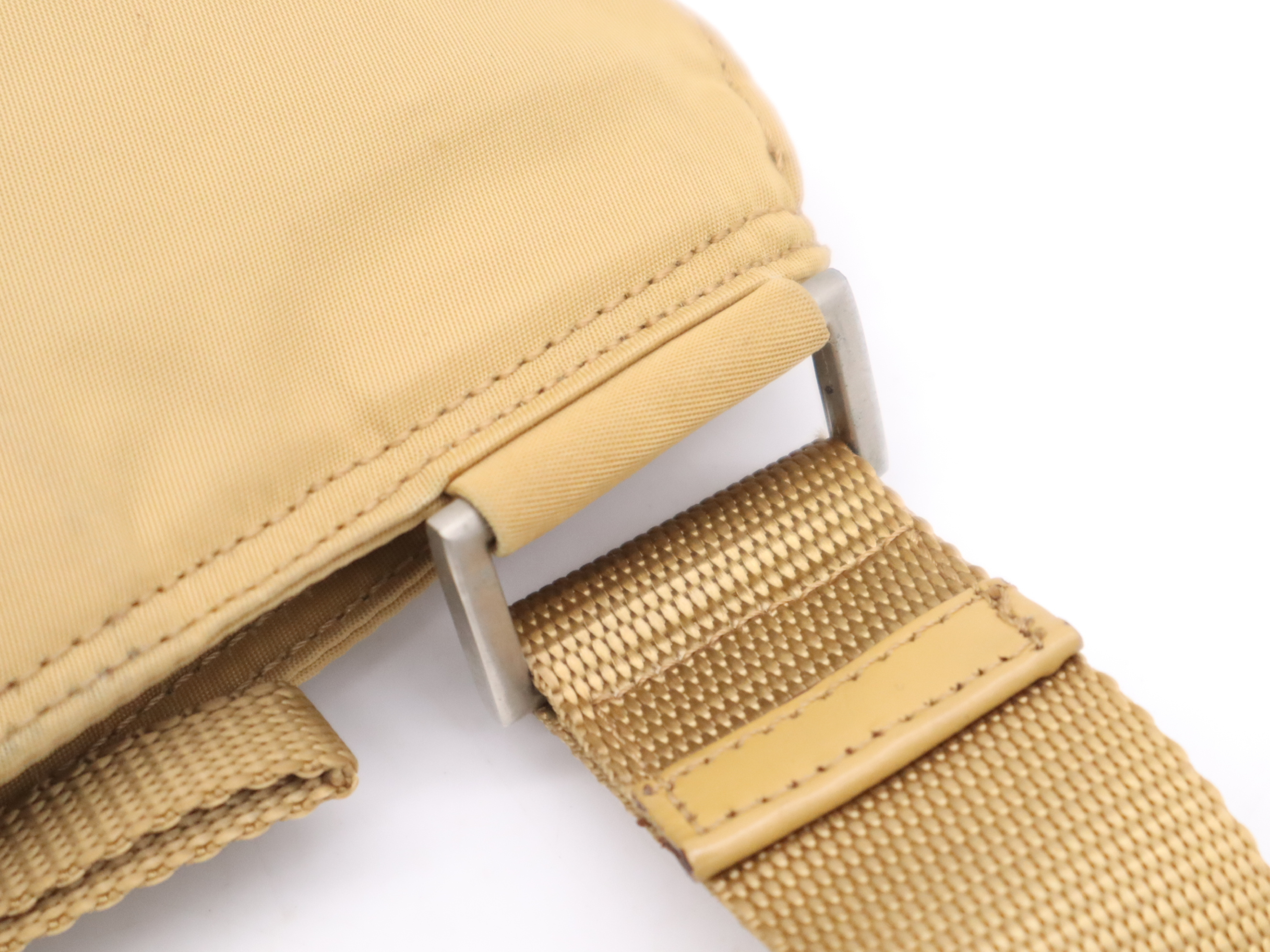Nylon Triangle Logo Shoulder Bag, Beige, Silver Hardware — view 8