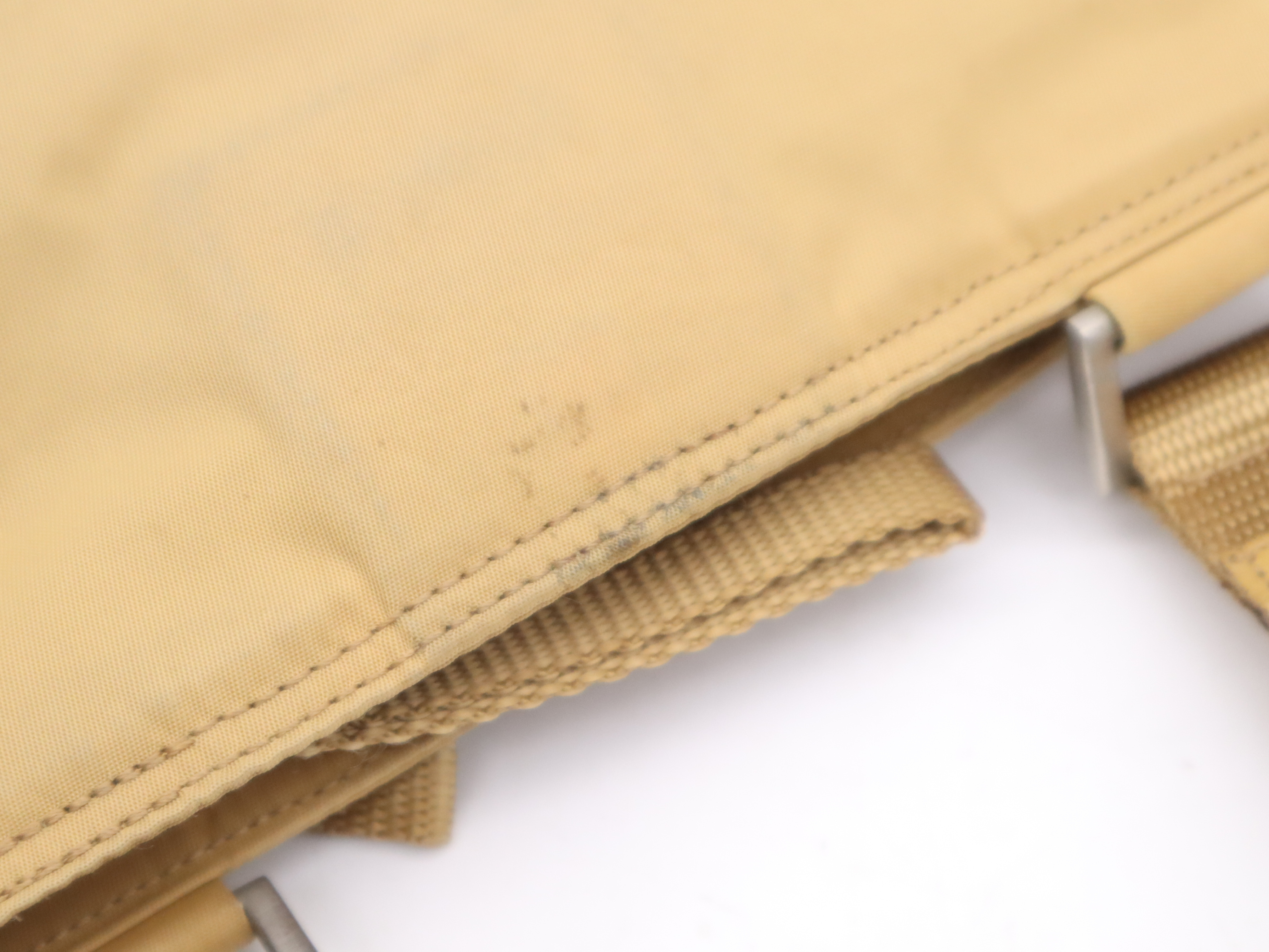 Nylon Triangle Logo Shoulder Bag, Beige, Silver Hardware — view 9