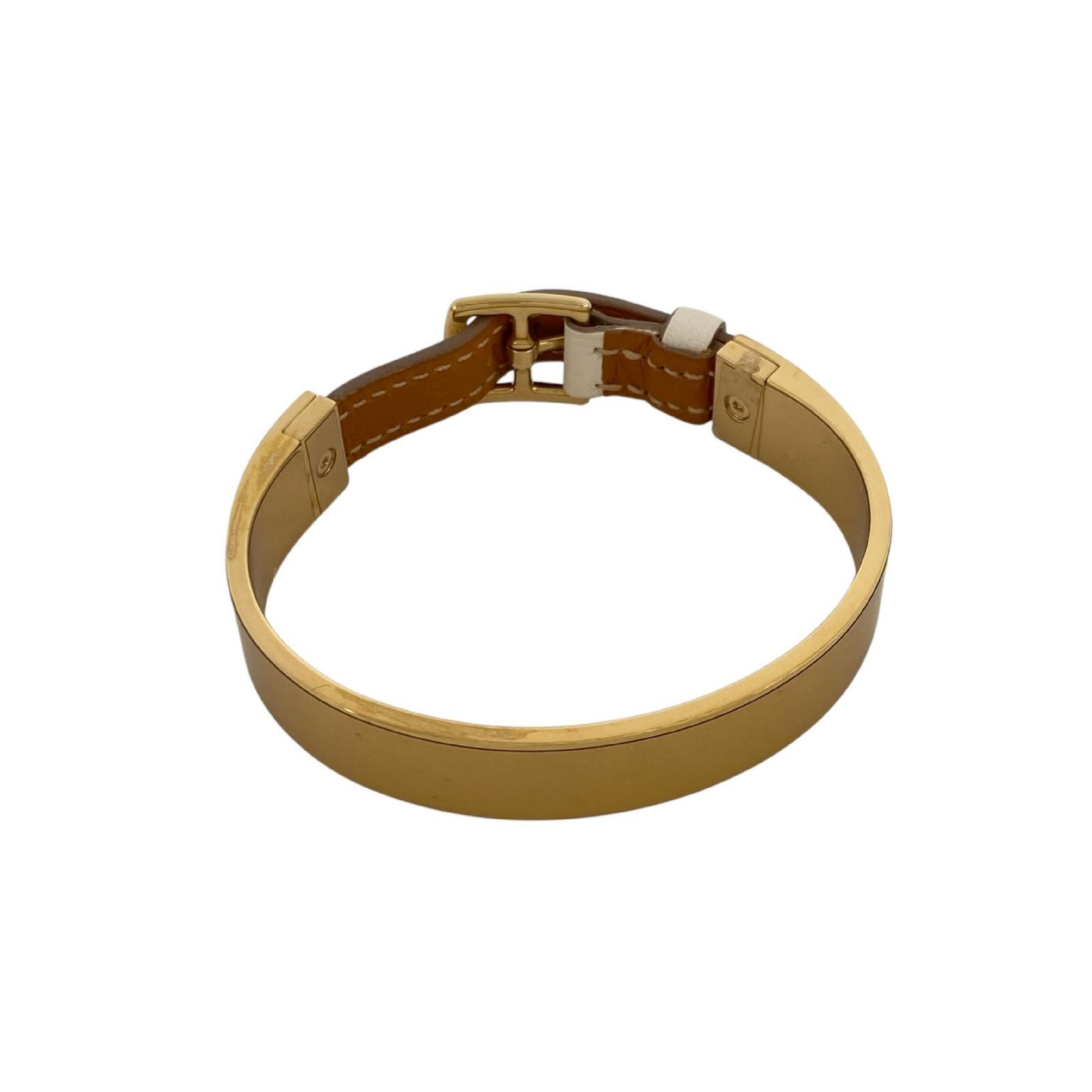 【*Shipped from: Hong Kong*】HERMES ( ) White Gold Plated Metal/Calfskin Bracelet Stamp T Bracelet/Bangle — view 3