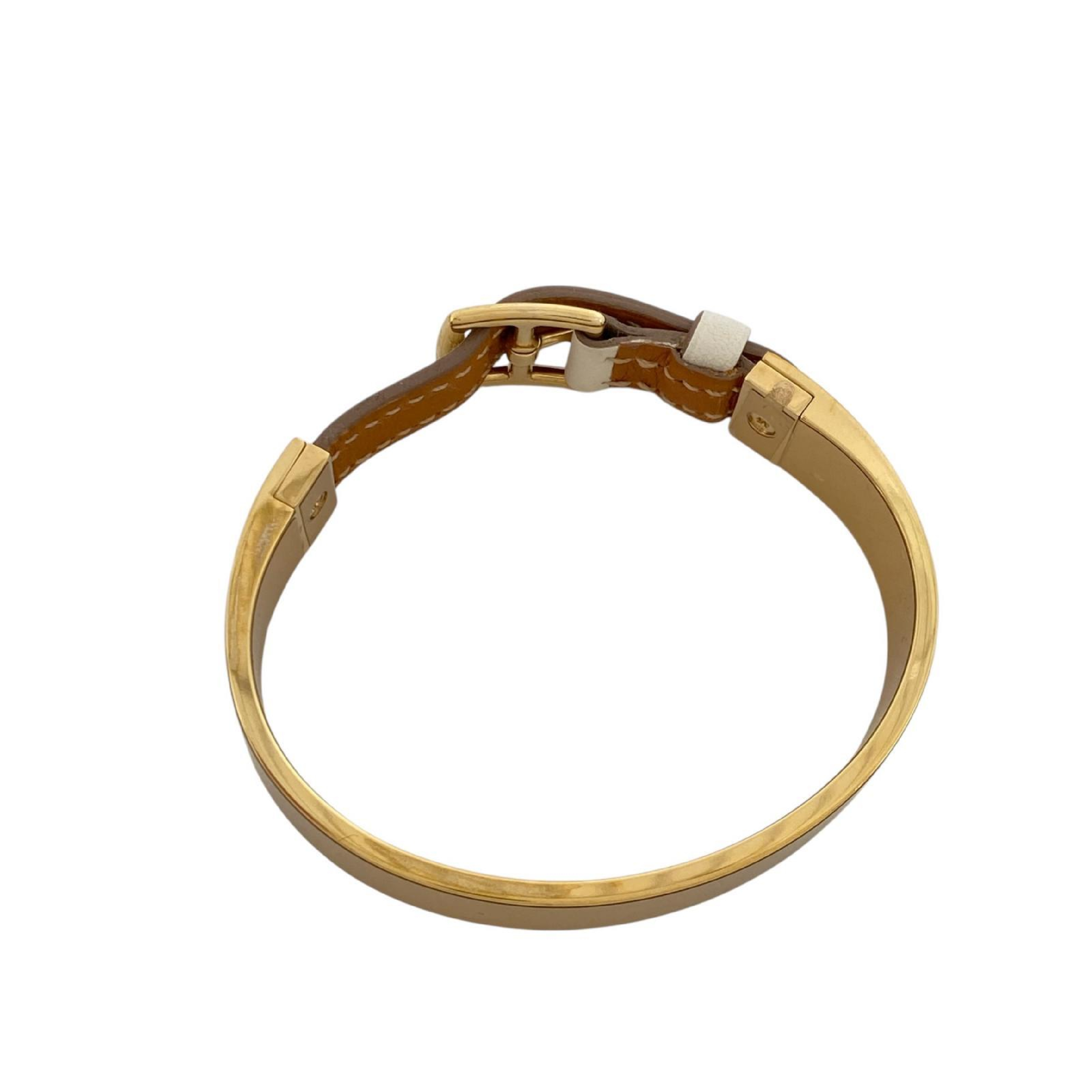 【*Shipped from: Hong Kong*】HERMES ( ) White Gold Plated Metal/Calfskin Bracelet Stamp T Bracelet/Bangle — view 6