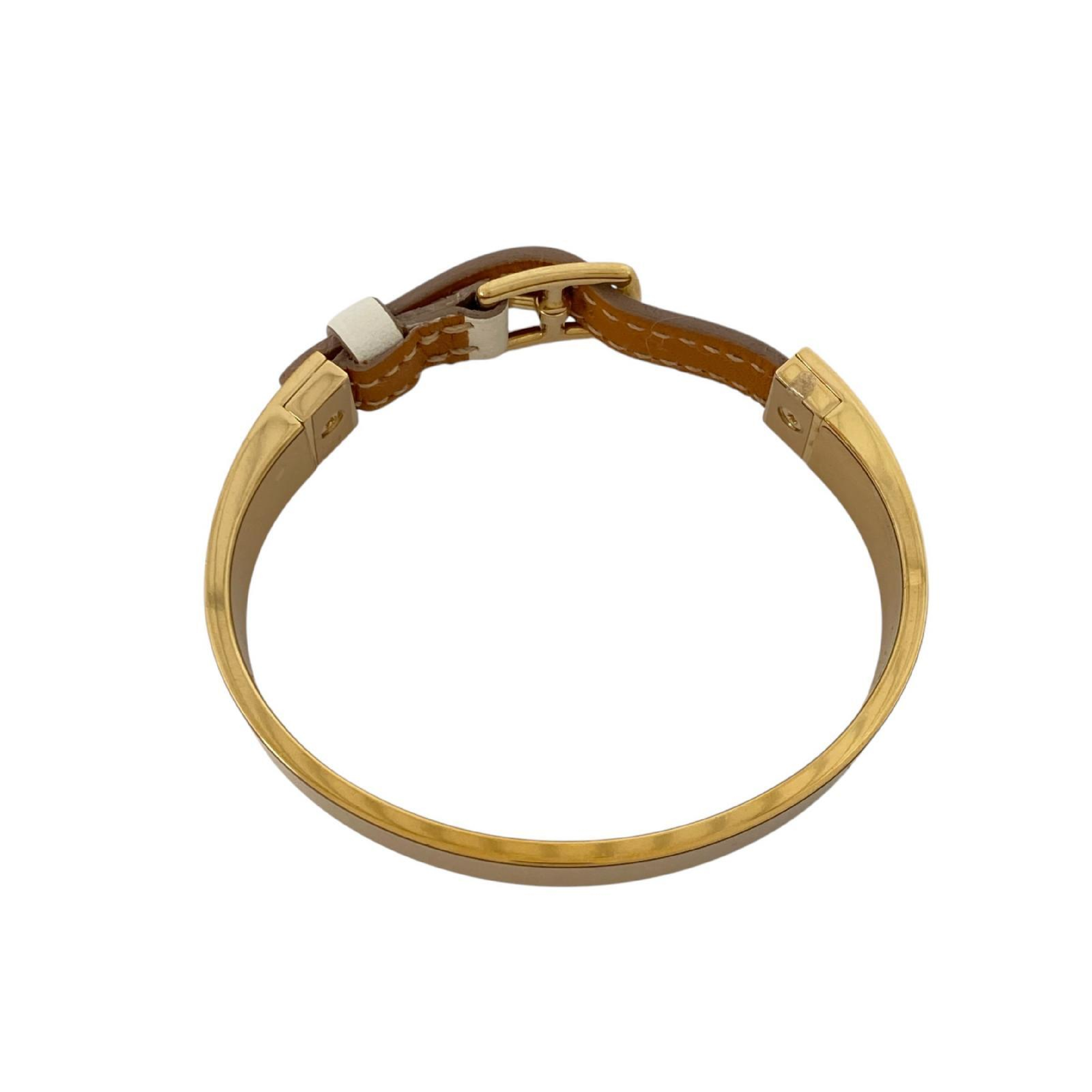 【*Shipped from: Hong Kong*】HERMES ( ) White Gold Plated Metal/Calfskin Bracelet Stamp T Bracelet/Bangle — view 7