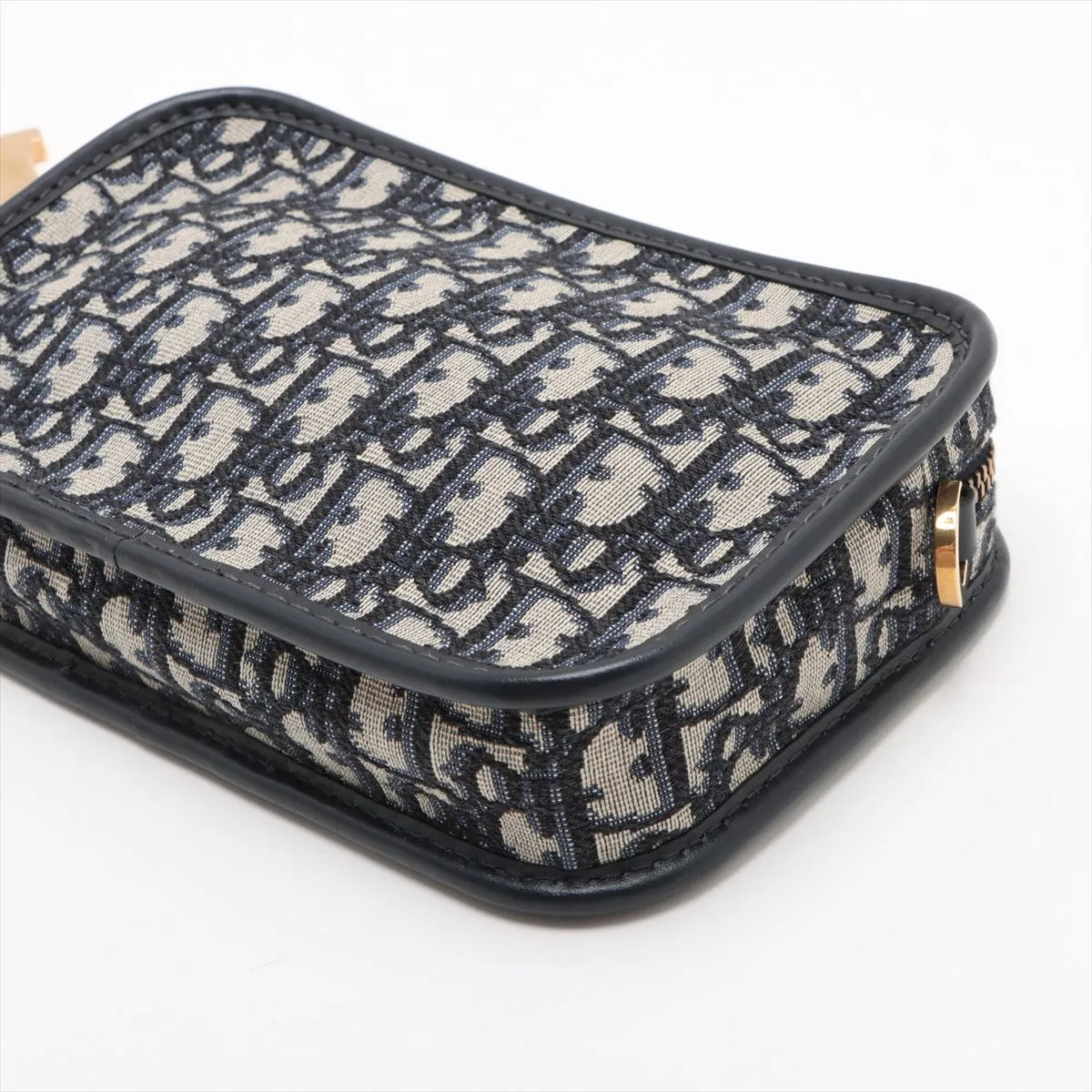 Oblique Canvas x Leather Clutch Bag Navy — view 3