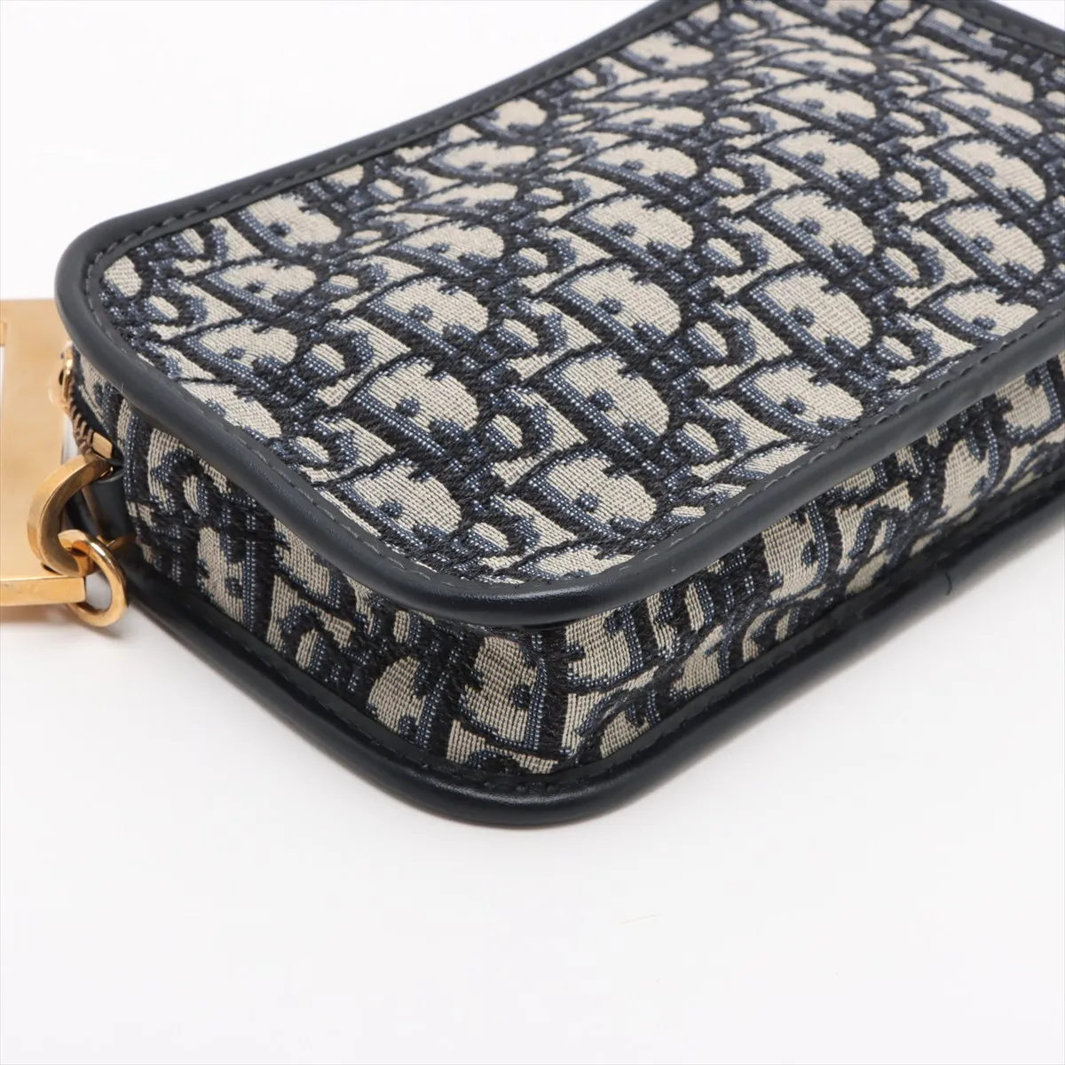 Oblique Canvas x Leather Clutch Bag Navy — view 4