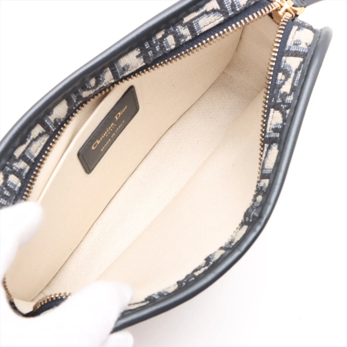 Oblique Canvas x Leather Clutch Bag Navy — view 5