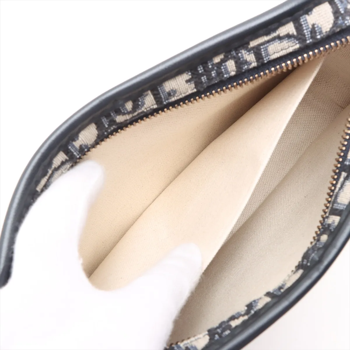 Oblique Canvas x Leather Clutch Bag Navy — view 6