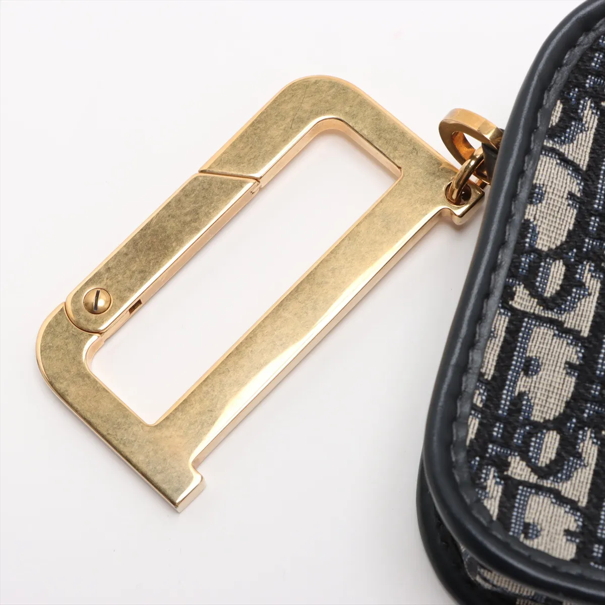 Oblique Canvas x Leather Clutch Bag Navy — view 8