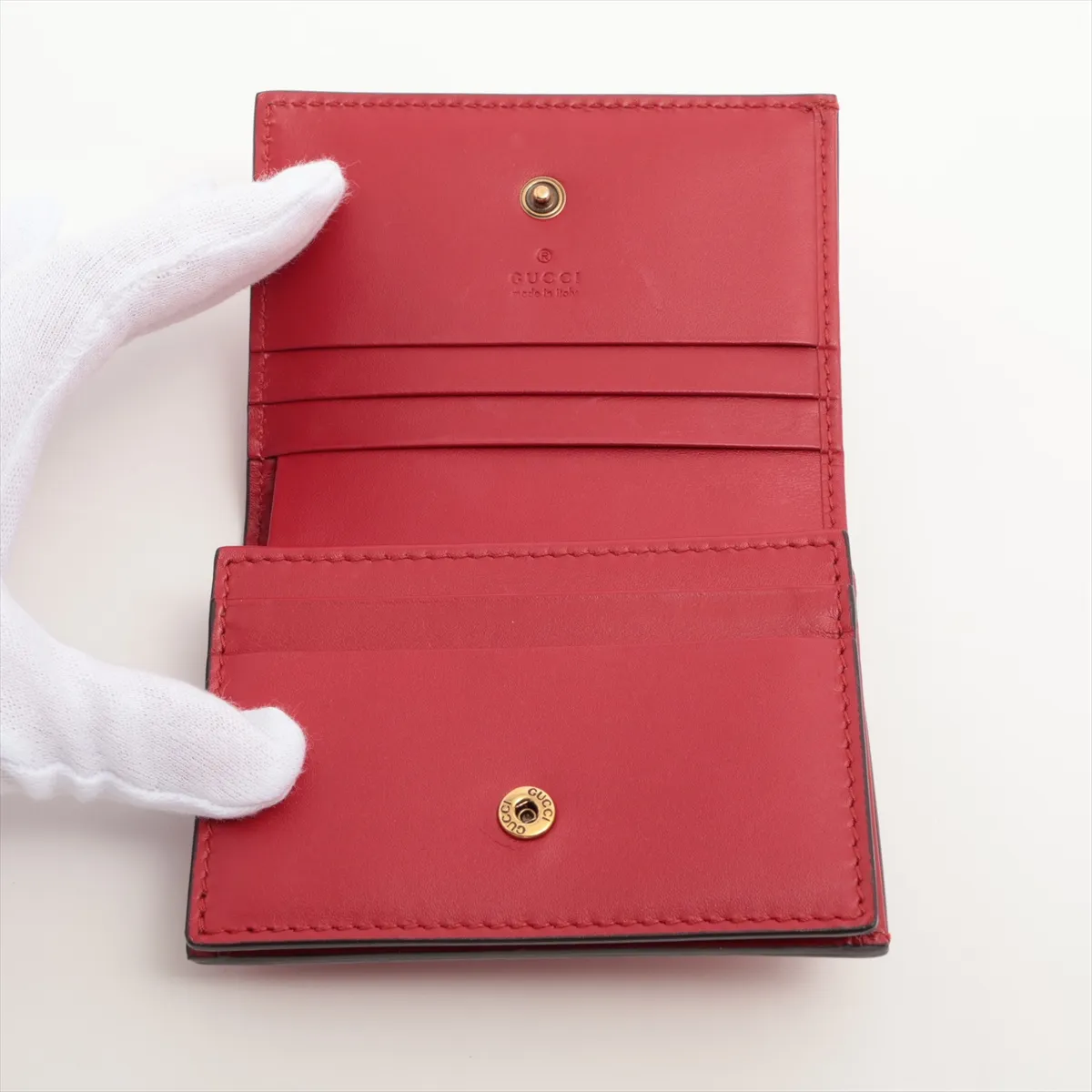 GG Supreme Cherry 476050 Leather Compact Wallet Red — view 3