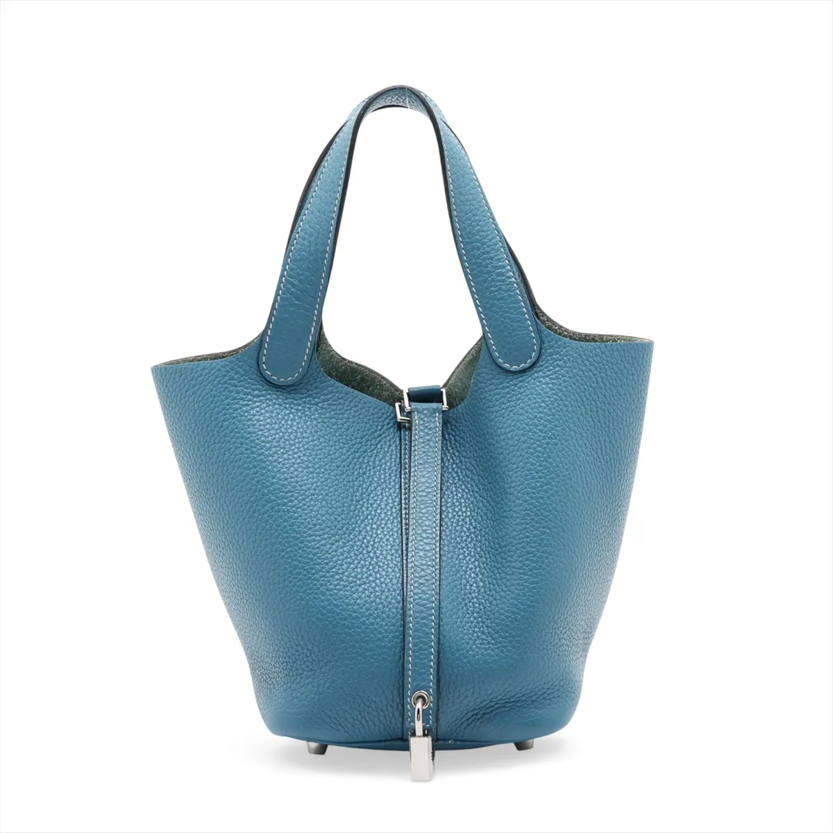 Picotin Lock 18 PM, Taurillon Clemence leather, Blue Jean color, silver hardware. Q: 2013. Key not included.