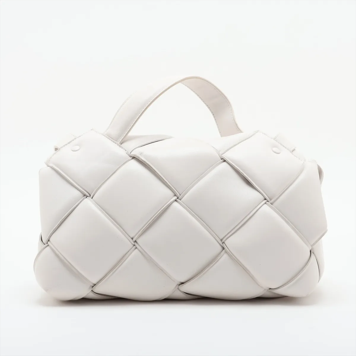 Maxi Intrecciato Leather 2-Way Shoulder Bag, White — view 2