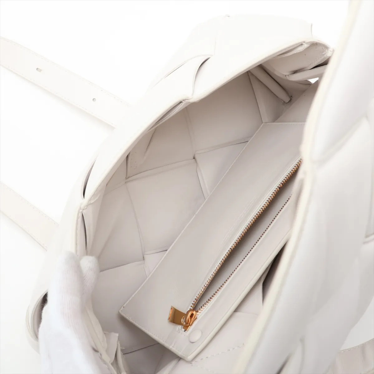 Maxi Intrecciato Leather 2-Way Shoulder Bag, White — view 8