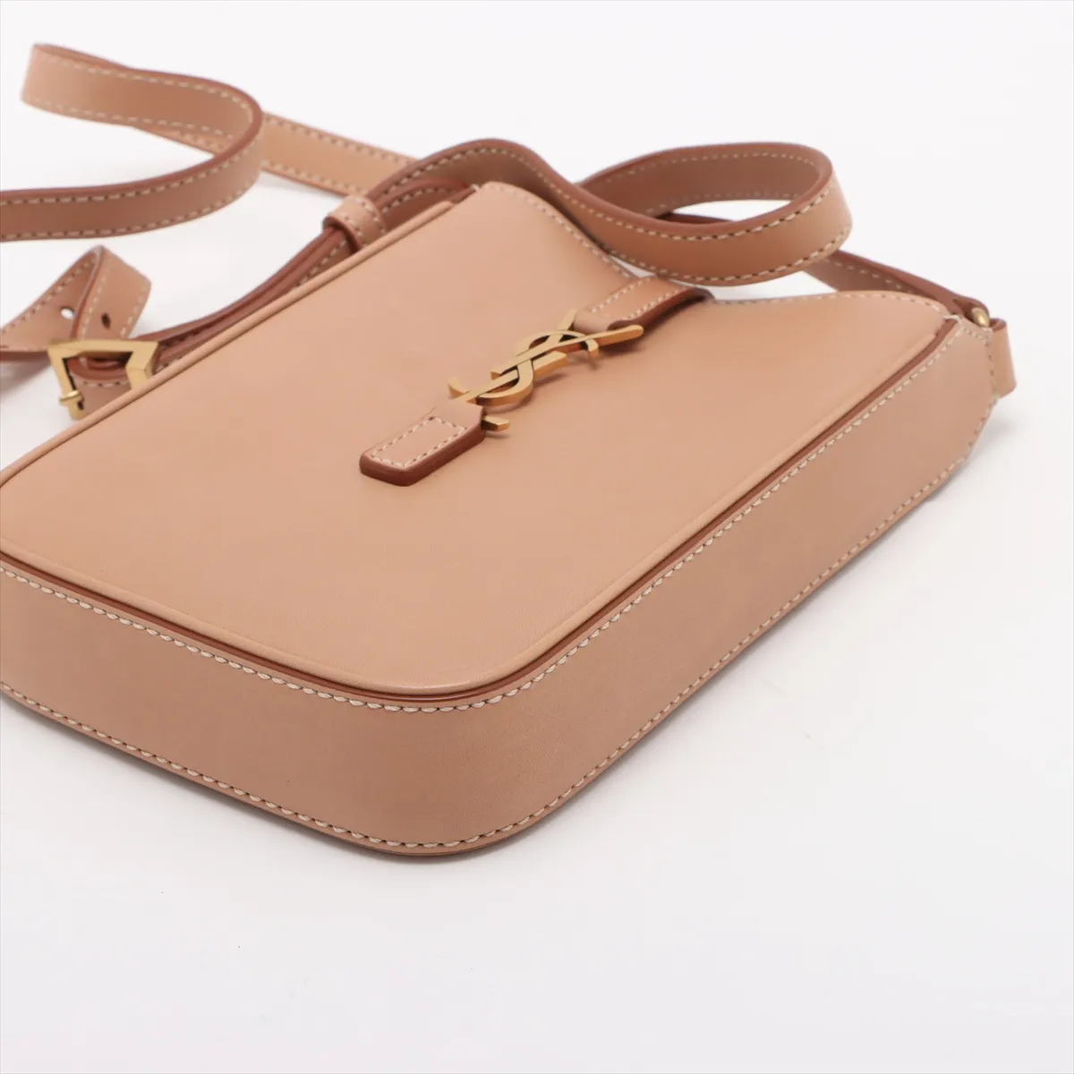 Mini Vertical Leather Shoulder Bag, Beige, 735214 — view 3