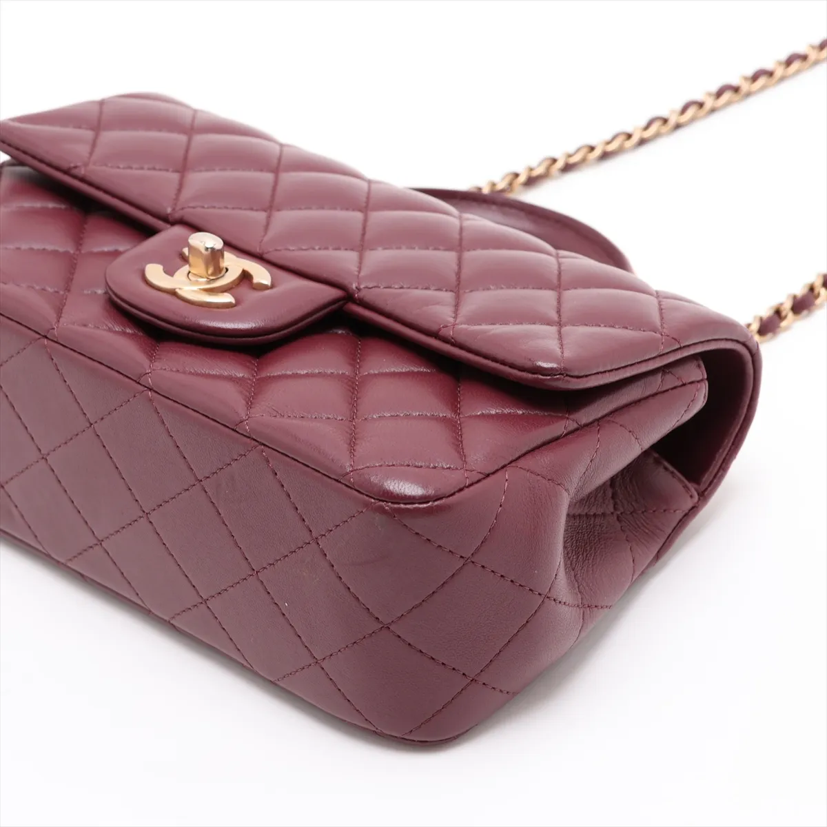 Matelassé Lambskin 2-Way Shoulder Bag, Bordeaux, Gold Hardware, PENTKT45, Random Plate — view 3