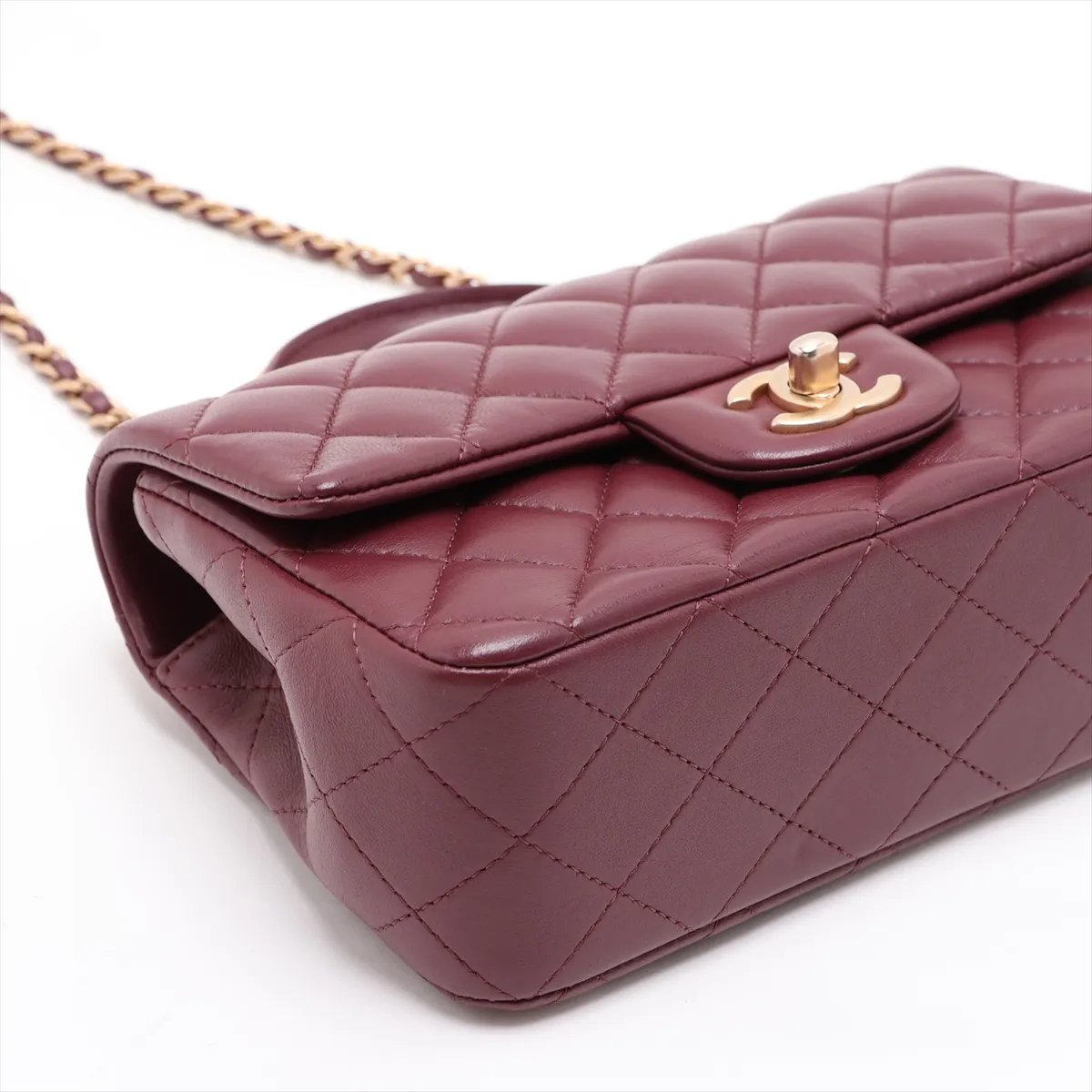 Matelassé Lambskin 2-Way Shoulder Bag, Bordeaux, Gold Hardware, PENTKT45, Random Plate — view 4