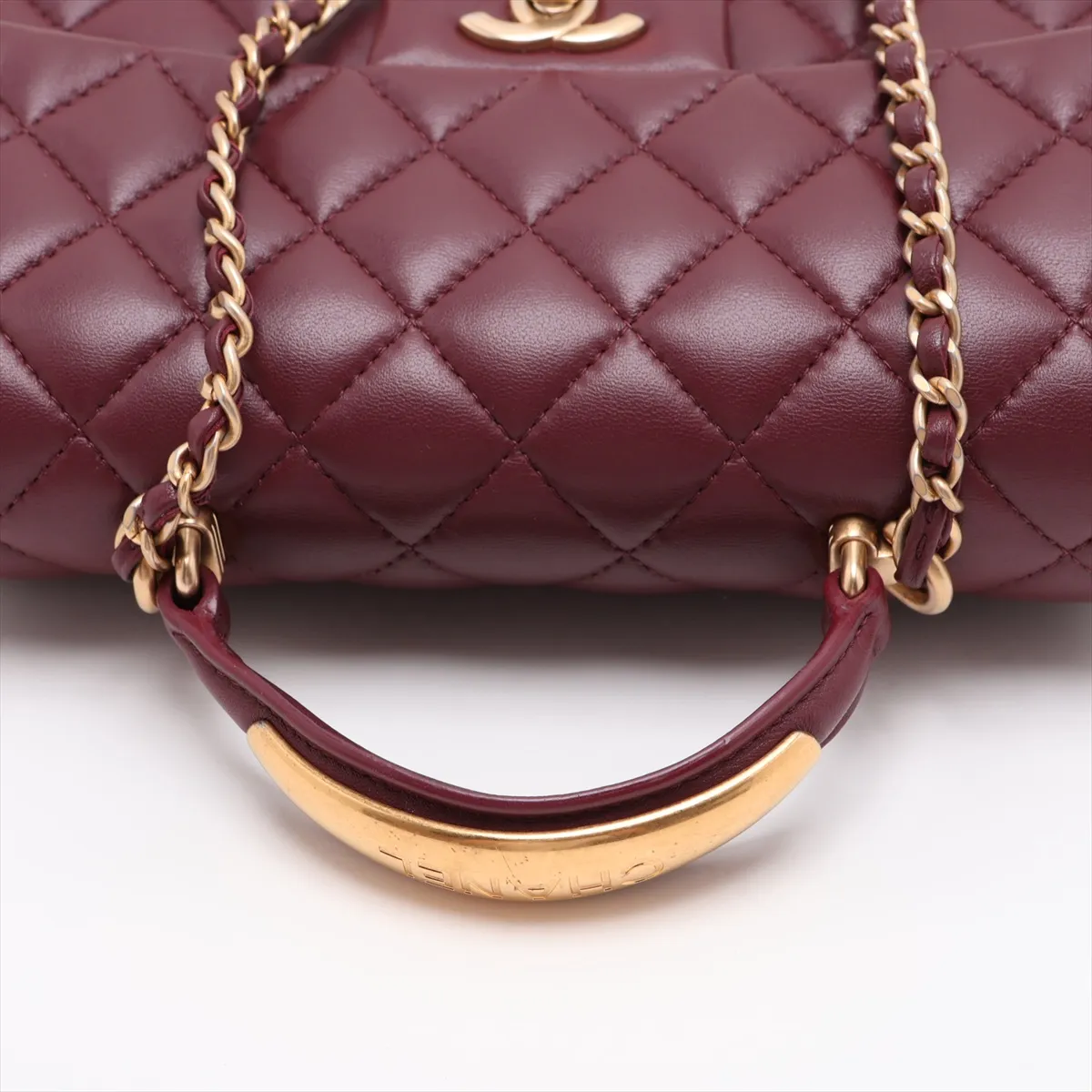 Matelassé Lambskin 2-Way Shoulder Bag, Bordeaux, Gold Hardware, PENTKT45, Random Plate — view 5