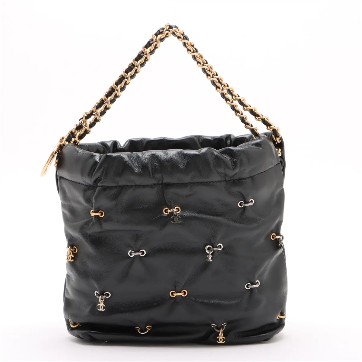 22 Mini Shiny Calfskin Chain Shoulder Bag Black Gold Hardware CK80899A Random Plate AS3980 — view 2