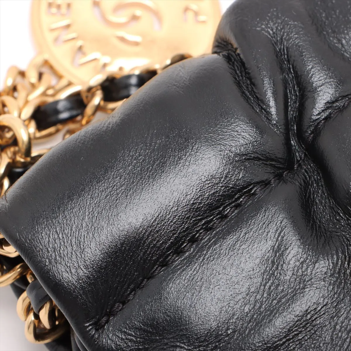 22 Mini Shiny Calfskin Chain Shoulder Bag Black Gold Hardware CK80899A Random Plate AS3980 — view 11