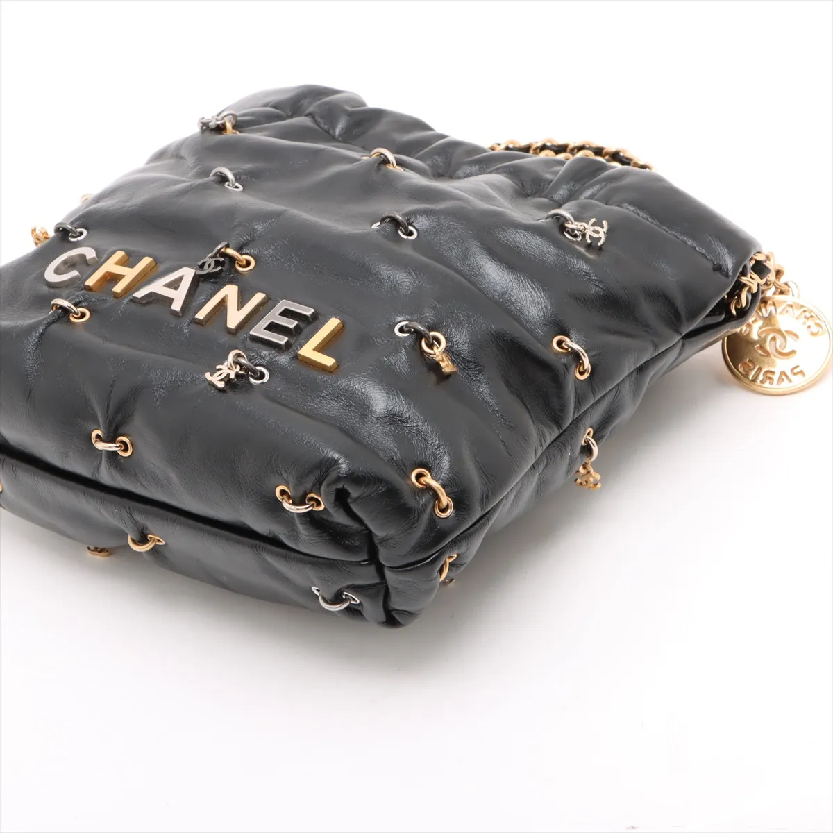 22 Mini Shiny Calfskin Chain Shoulder Bag Black Gold Hardware CK80899A Random Plate AS3980 — view 3