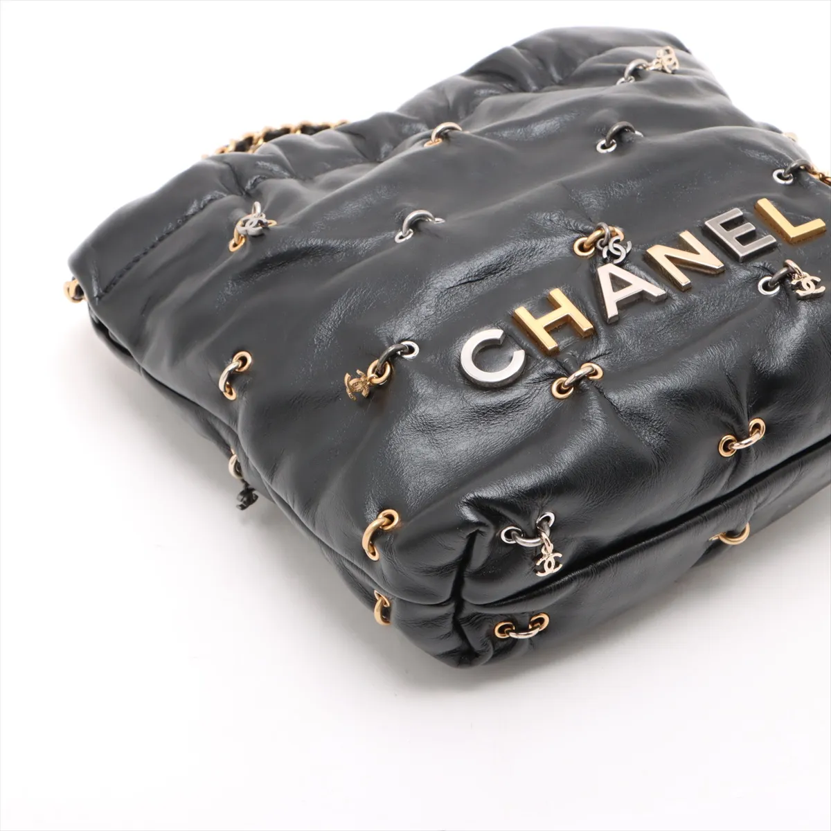 22 Mini Shiny Calfskin Chain Shoulder Bag Black Gold Hardware CK80899A Random Plate AS3980 — view 4
