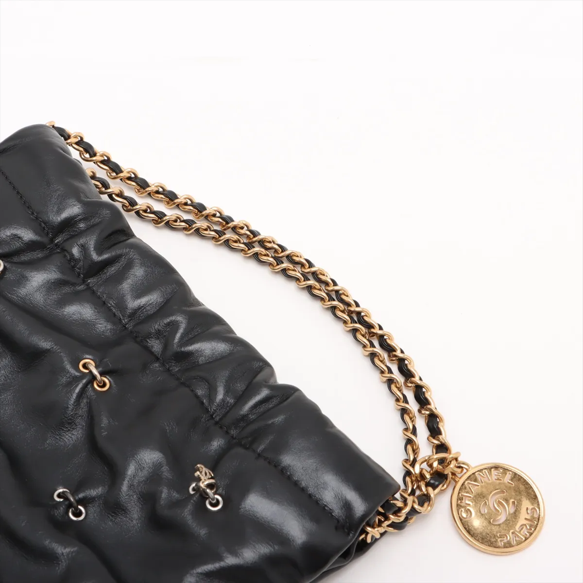 22 Mini Shiny Calfskin Chain Shoulder Bag Black Gold Hardware CK80899A Random Plate AS3980 — view 5