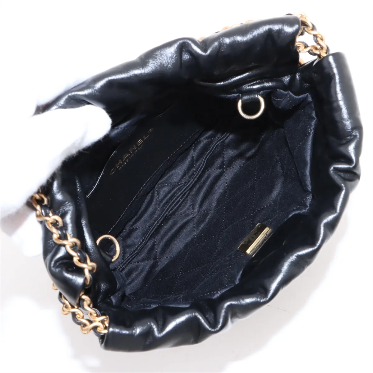 22 Mini Shiny Calfskin Chain Shoulder Bag Black Gold Hardware CK80899A Random Plate AS3980 — view 7