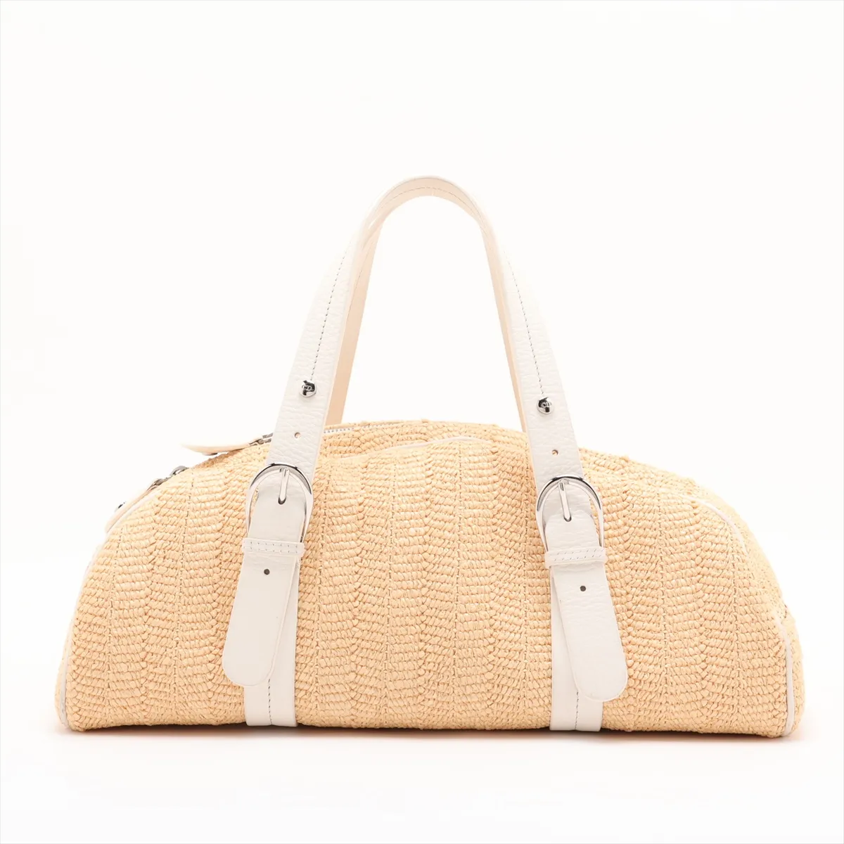 raffia and leather handbag, beige and white. — view 2