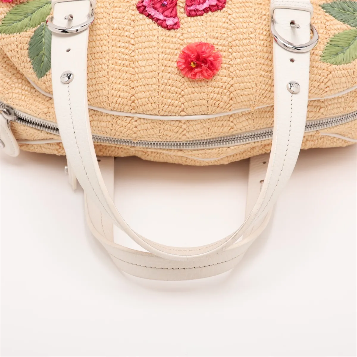 raffia and leather handbag, beige and white. — view 5