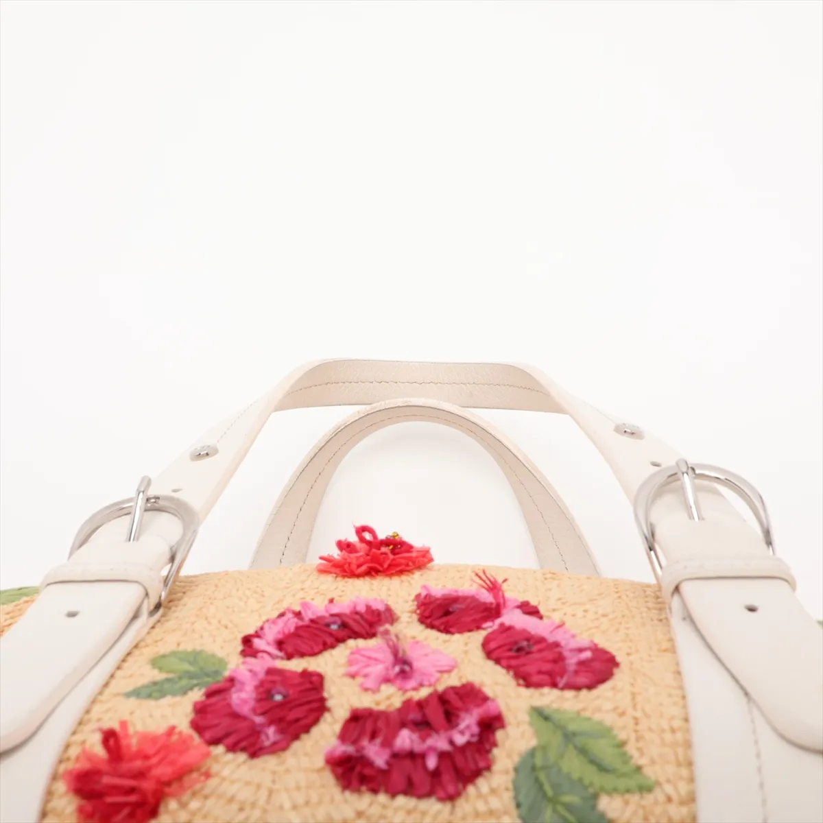 raffia and leather handbag, beige and white. — view 6