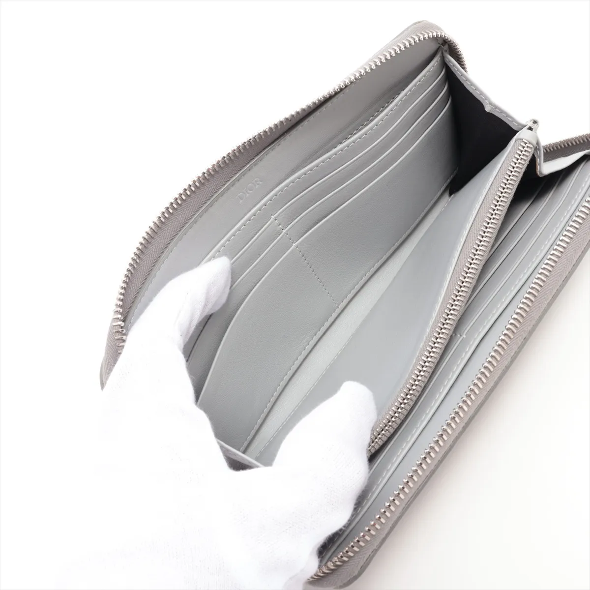CD Diamond PVC x Leather Round Zip Wallet Gray Serial Unknown — view 5