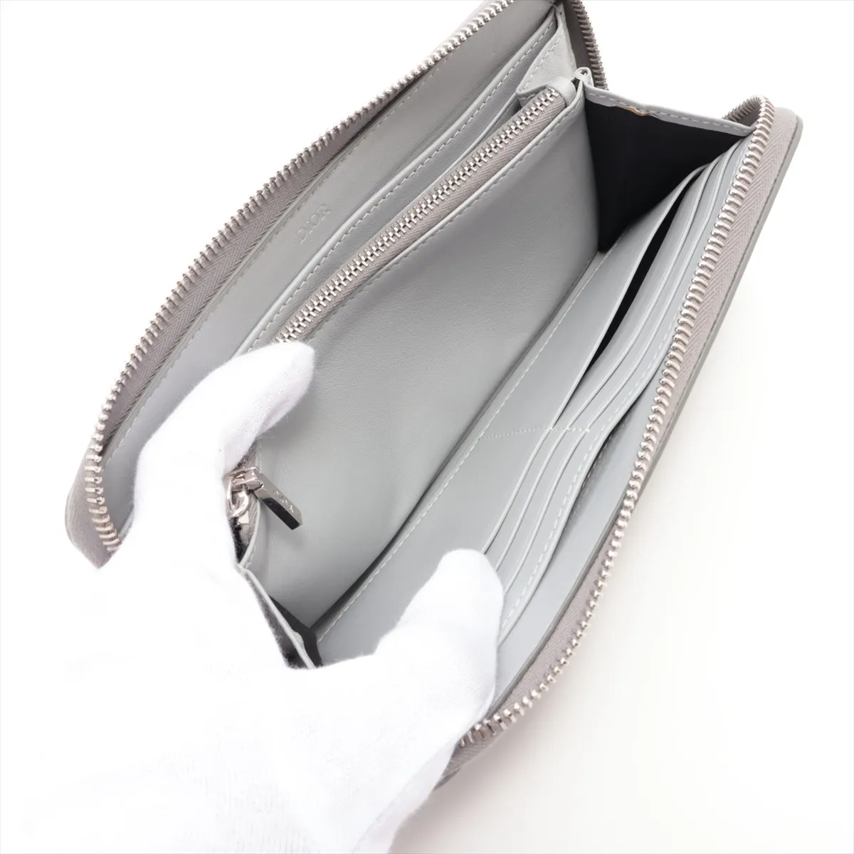 CD Diamond PVC x Leather Round Zip Wallet Gray Serial Unknown — view 6