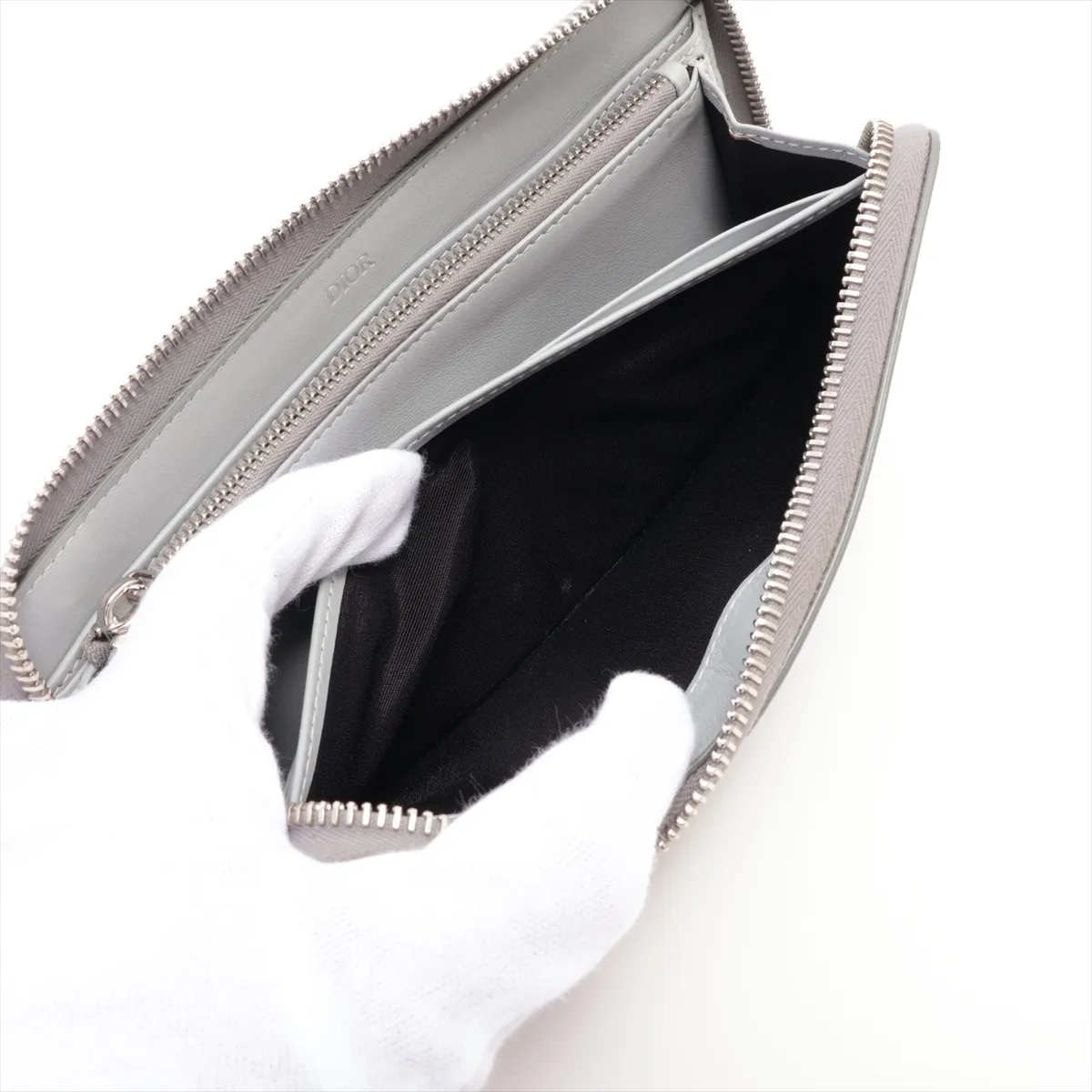 CD Diamond PVC x Leather Round Zip Wallet Gray Serial Unknown — view 7
