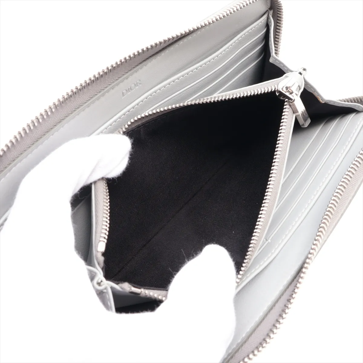 CD Diamond PVC x Leather Round Zip Wallet Gray Serial Unknown — view 8