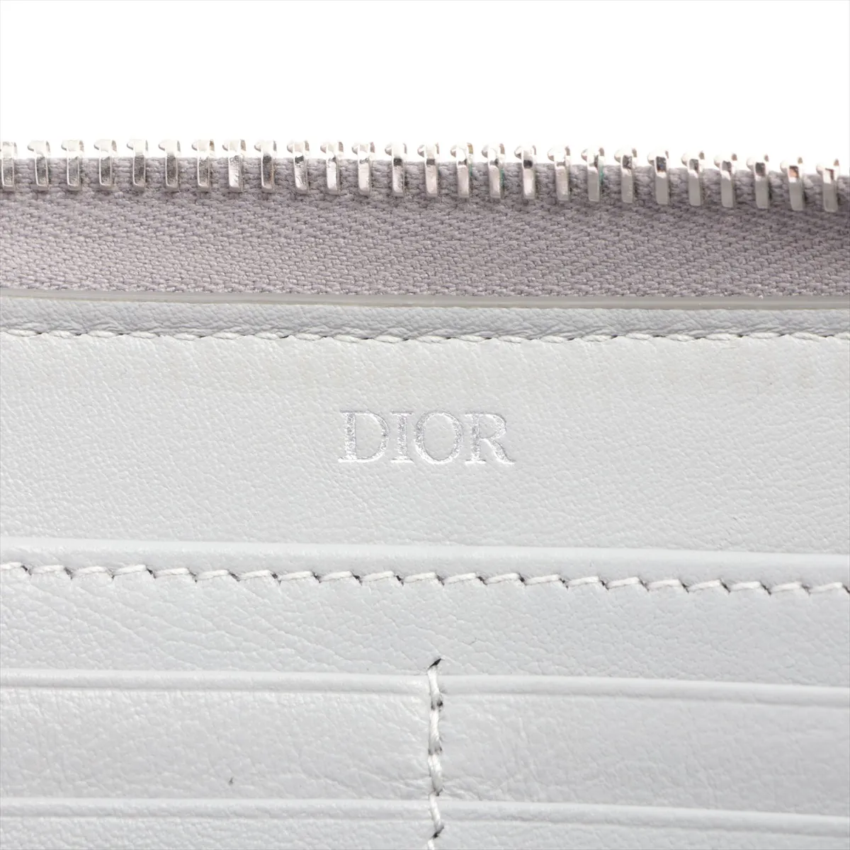 CD Diamond PVC x Leather Round Zip Wallet Gray Serial Unknown — view 9