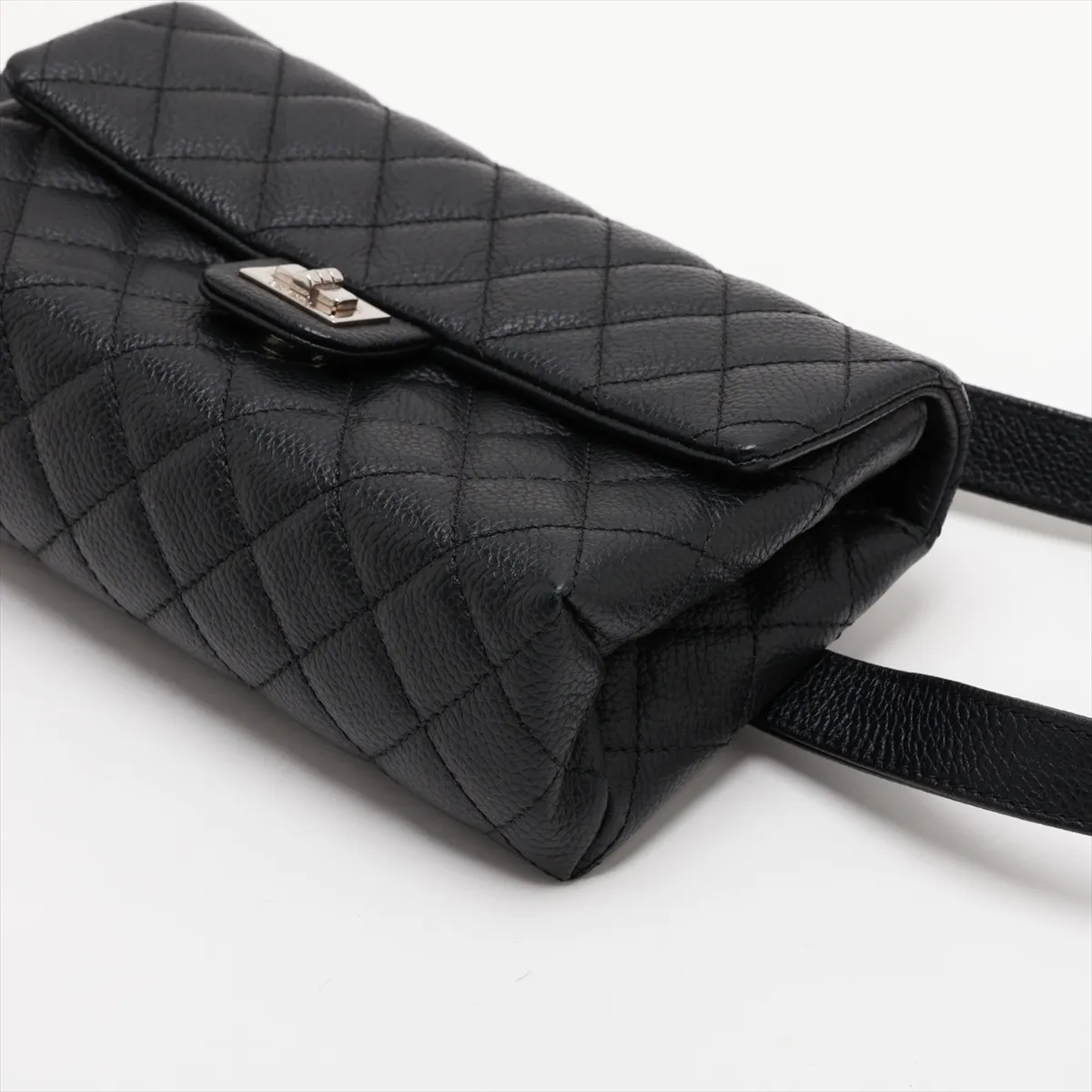 Matelassé 2.55 Caviar Skin Waist Pouch, Black with Silver Hardware, 25266912 (Serial Number in the 25s) — view 3