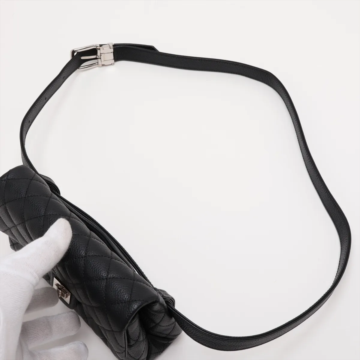 Matelassé 2.55 Caviar Skin Waist Pouch, Black with Silver Hardware, 25266912 (Serial Number in the 25s) — view 5